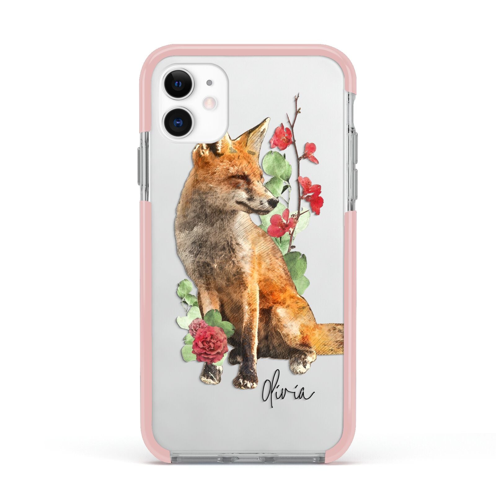 Personalised Fox Name Apple iPhone 11 in White with Pink Impact Case