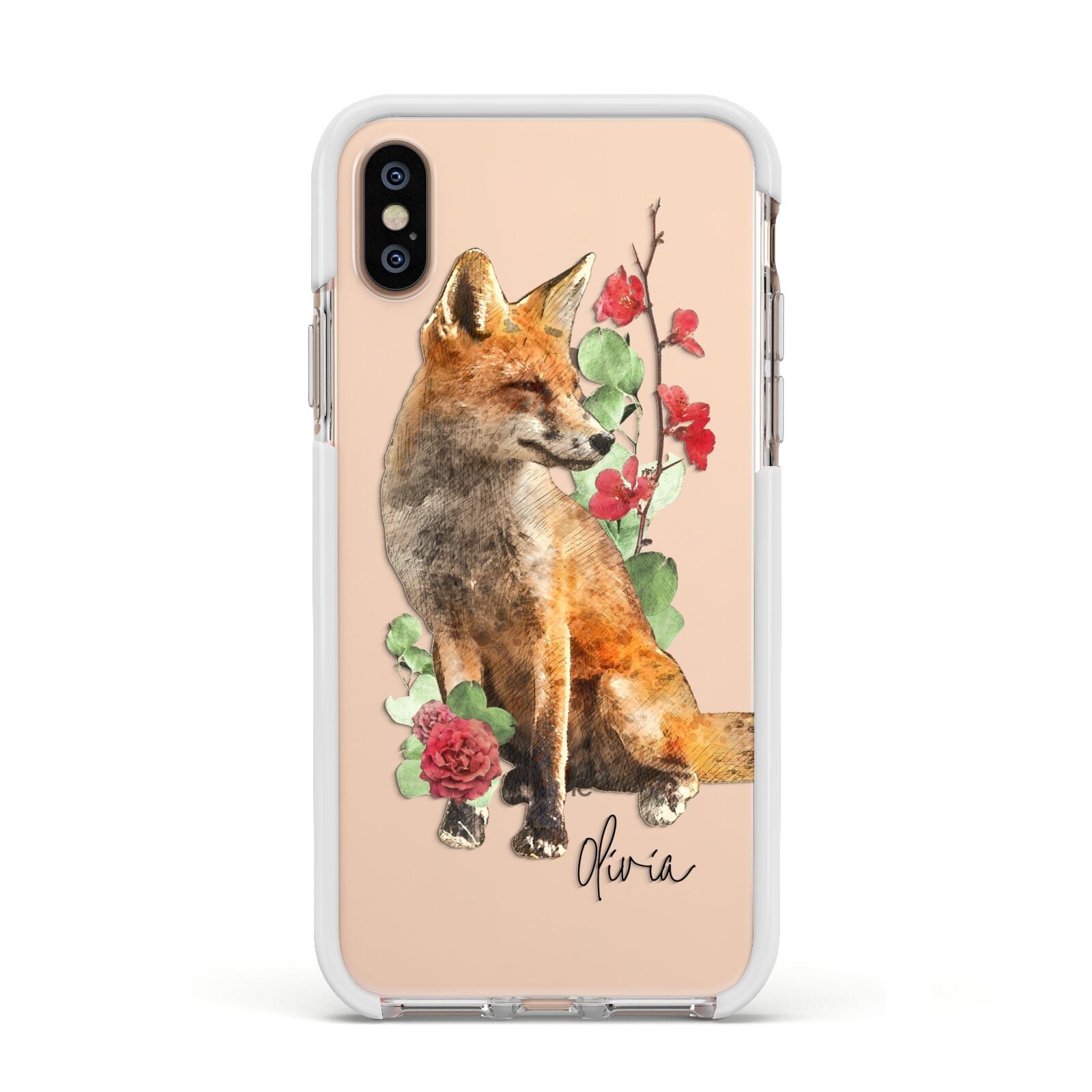 Personalised Fox Name Apple iPhone Xs Impact Case White Edge on Gold Phone