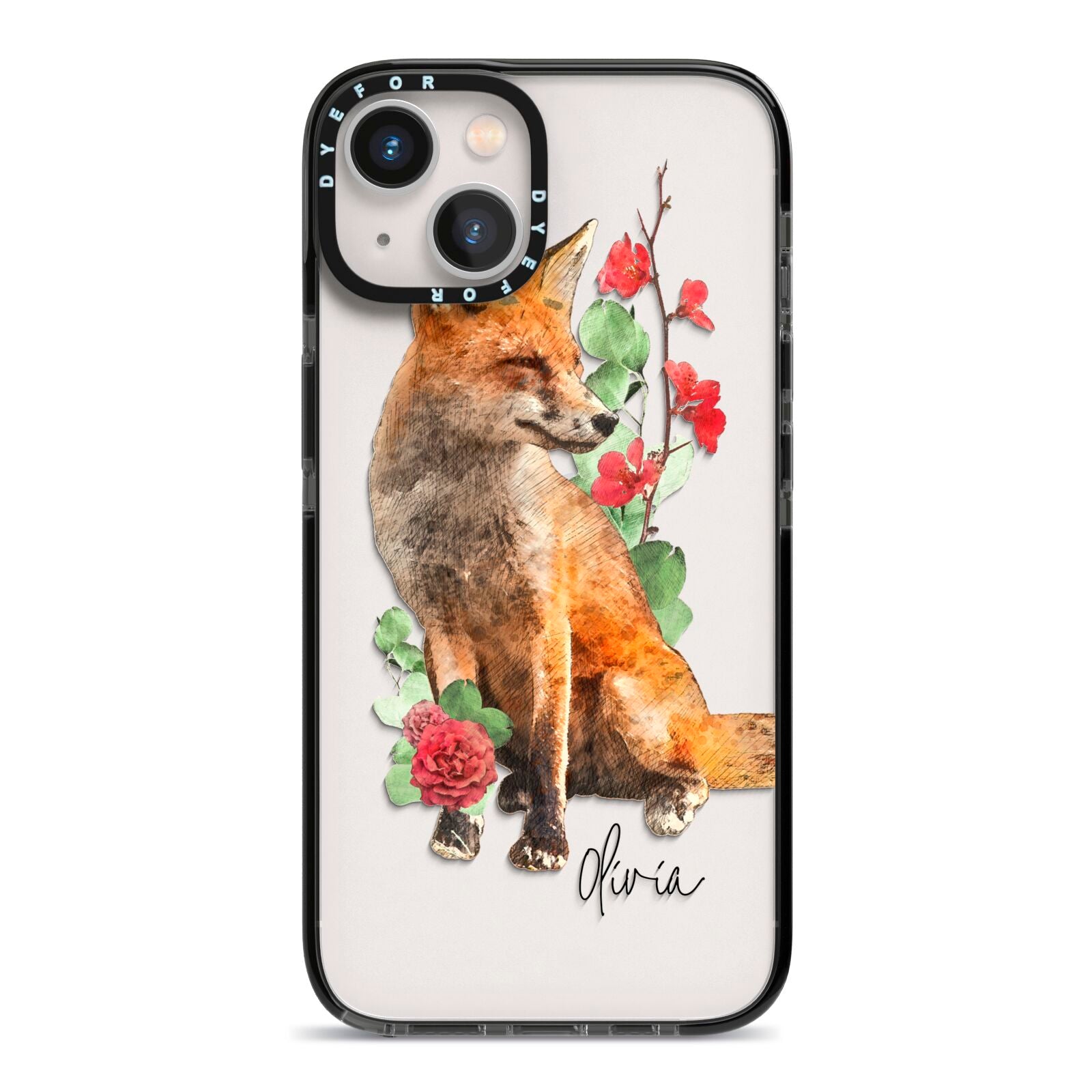 Personalised Fox Name iPhone 13 Black Impact Case on Silver phone