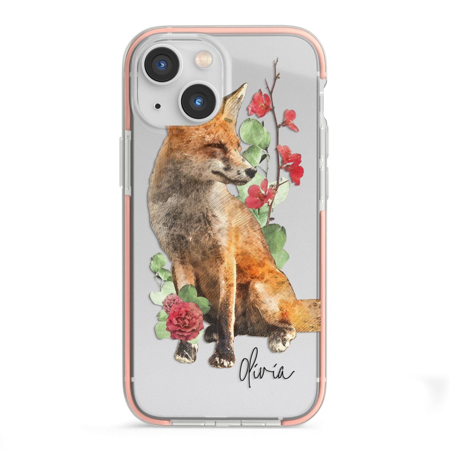 Personalised Fox Name iPhone 13 Mini TPU Impact Case with Pink Edges