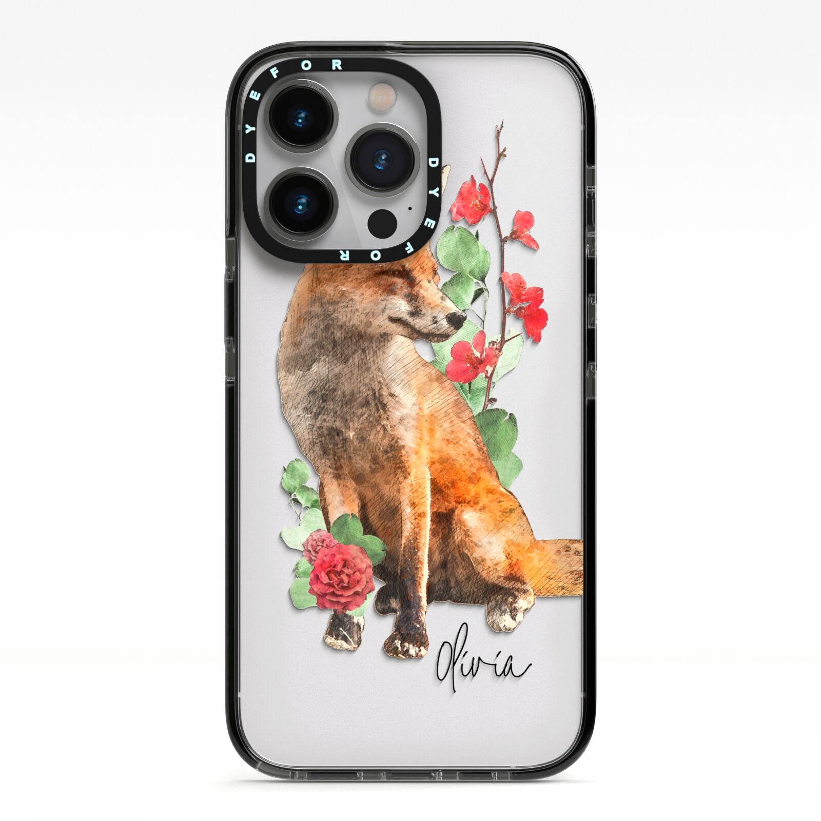 Personalised Fox Name iPhone 13 Pro Black Impact Case on Silver phone