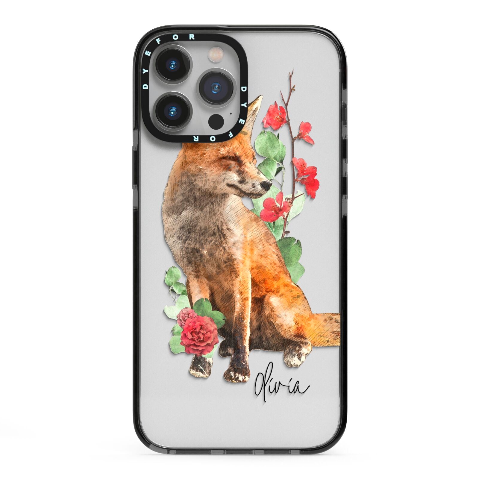 Personalised Fox Name iPhone 13 Pro Max Black Impact Case on Silver phone