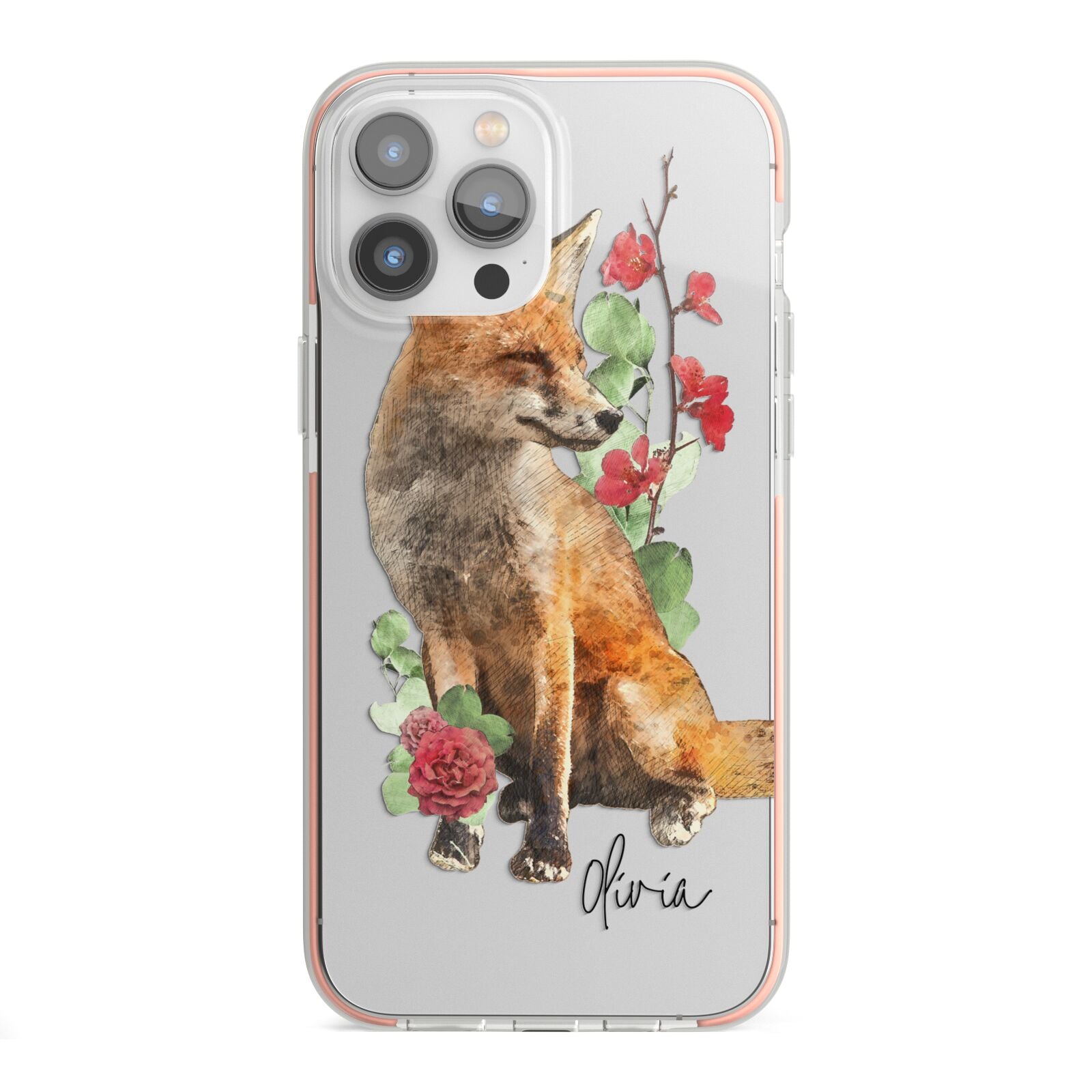 Personalised Fox Name iPhone 13 Pro Max TPU Impact Case with Pink Edges