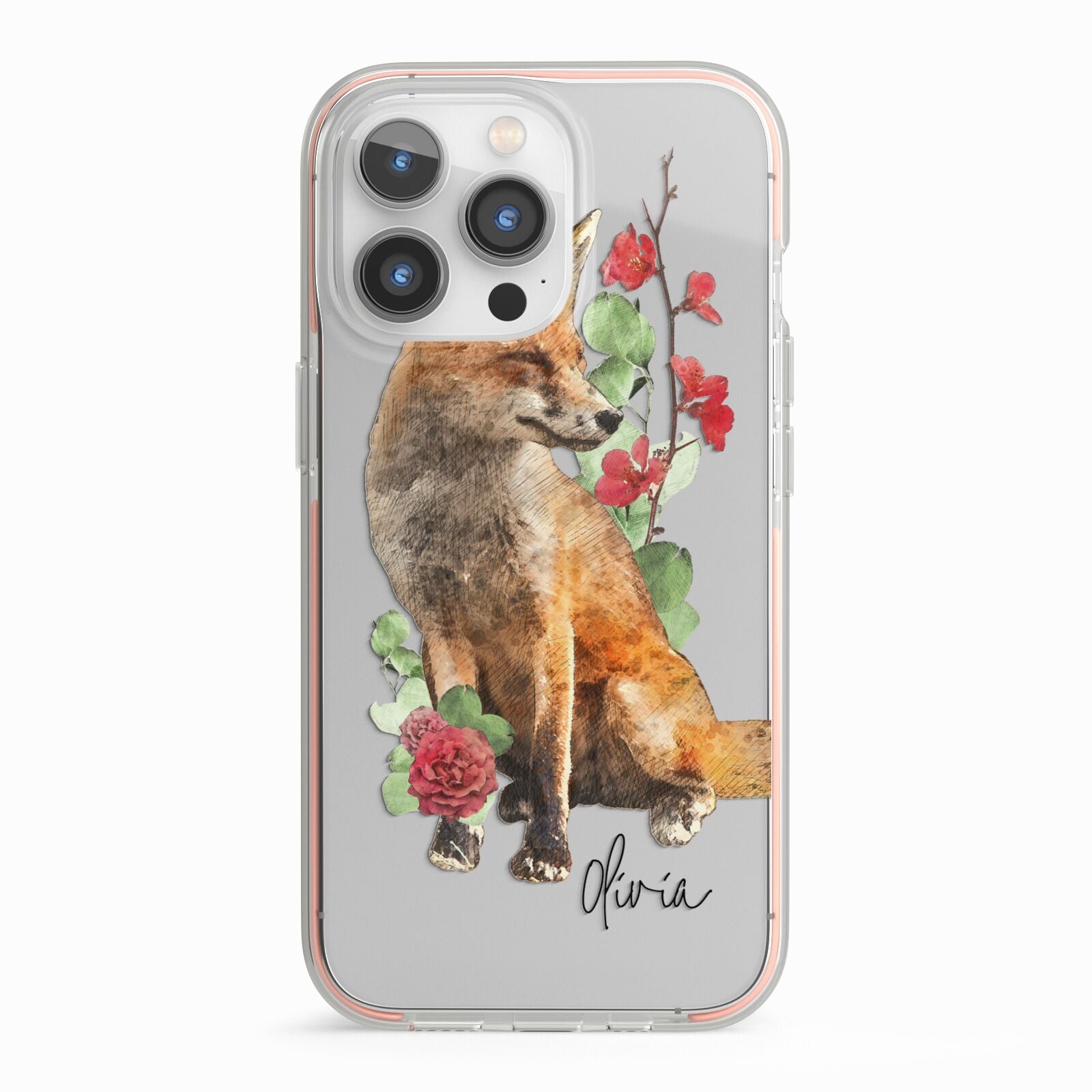 Personalised Fox Name iPhone 13 Pro TPU Impact Case with Pink Edges