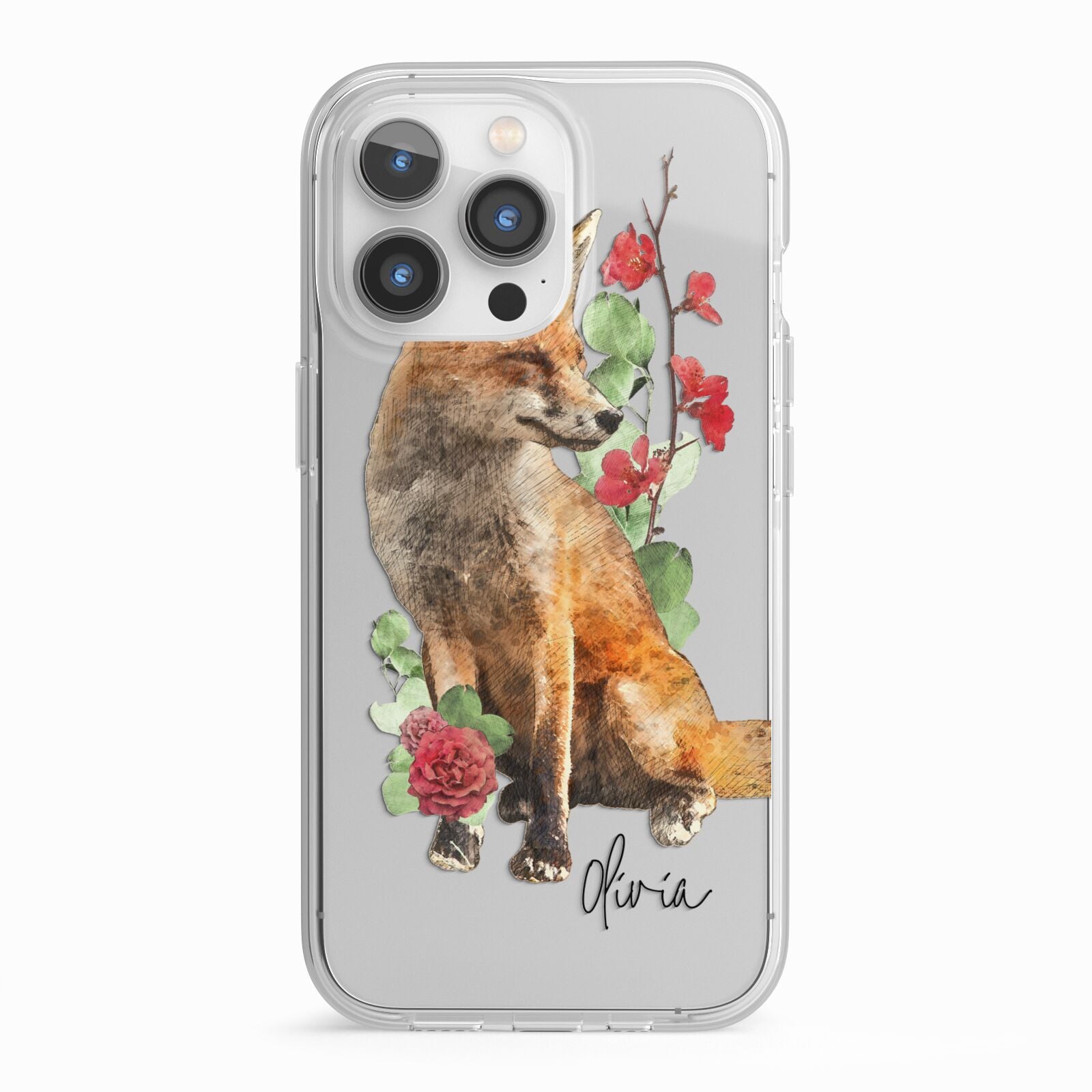 Personalised Fox Name iPhone 13 Pro TPU Impact Case with White Edges