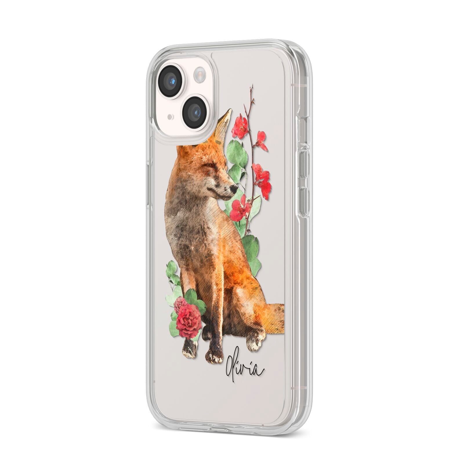 Personalised Fox Name iPhone 14 Clear Tough Case Starlight Angled Image