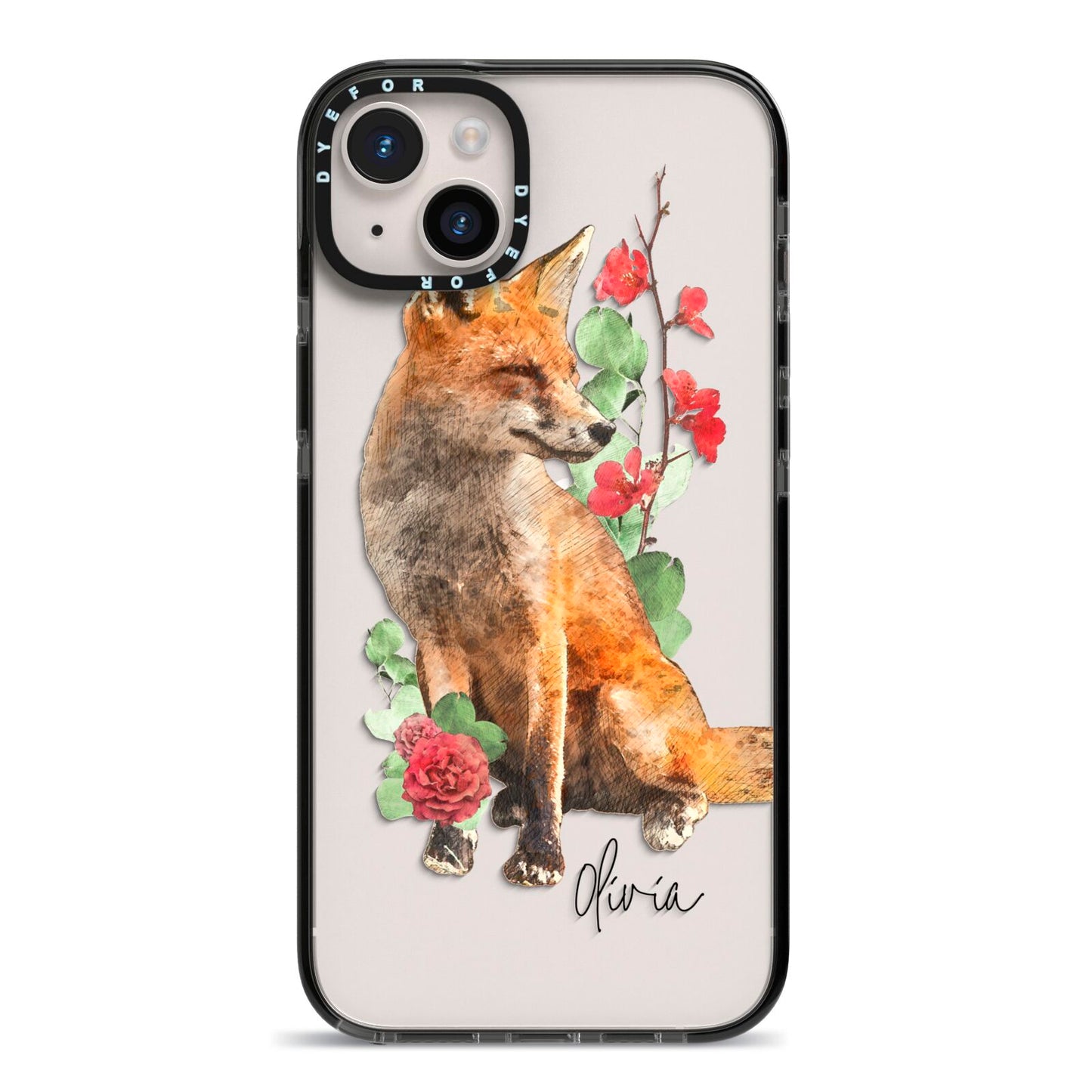 Personalised Fox Name iPhone 14 Plus Black Impact Case on Silver phone