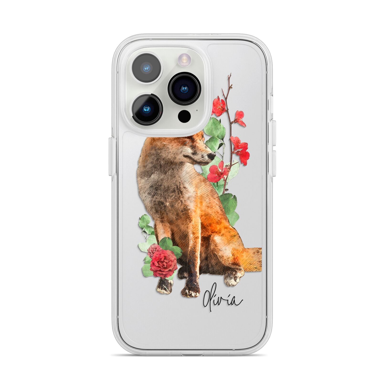 Personalised Fox Name iPhone 14 Pro Clear Tough Case Silver