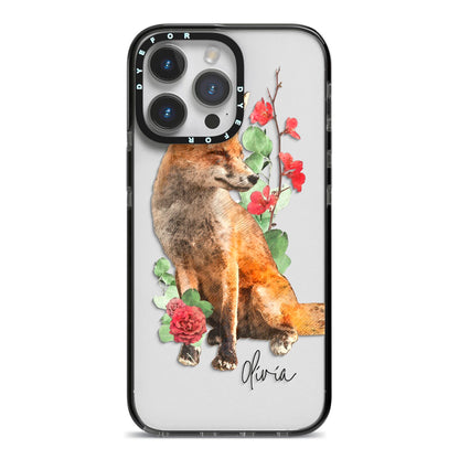 Personalised Fox Name iPhone 14 Pro Max Black Impact Case on Silver phone
