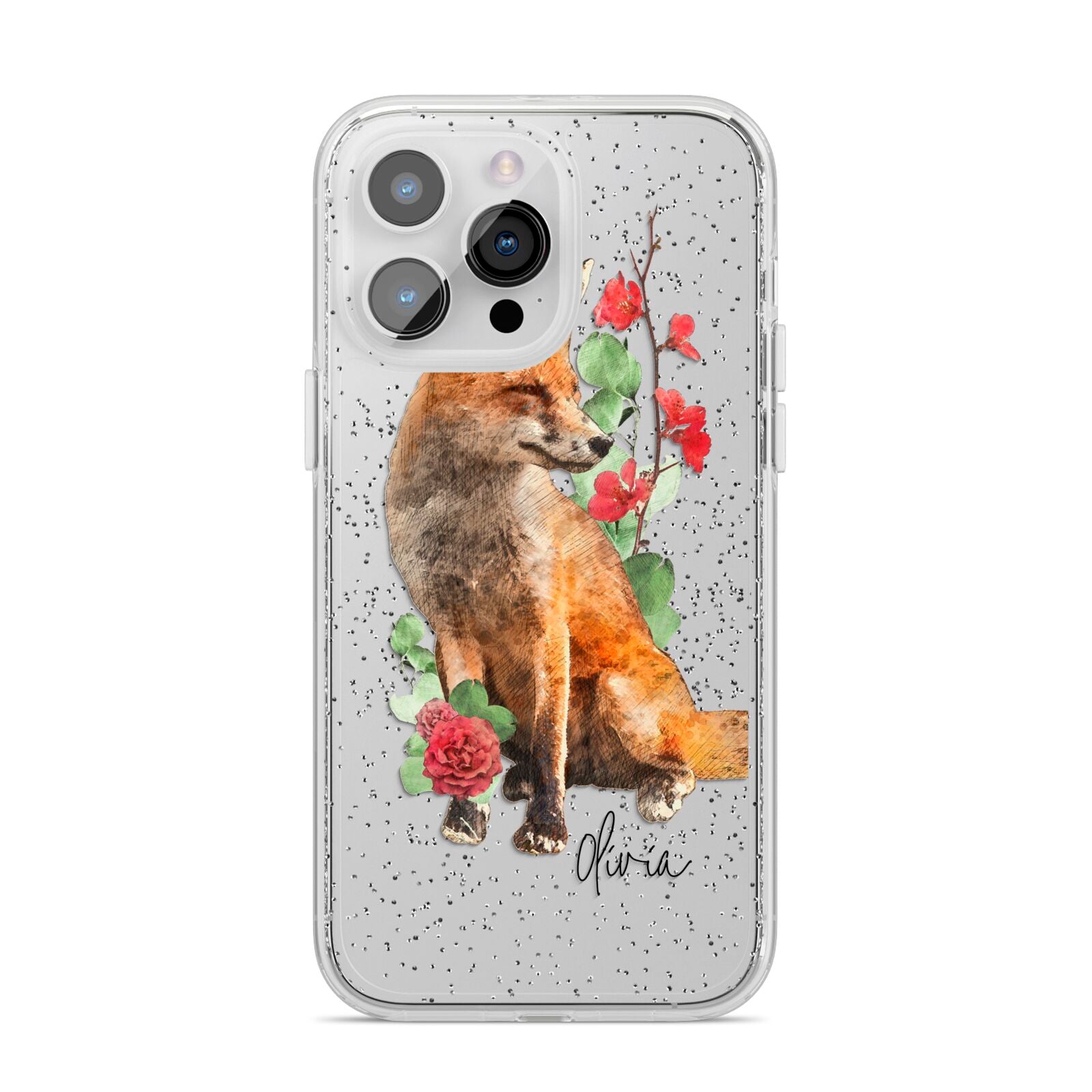 Personalised Fox Name iPhone 14 Pro Max Glitter Tough Case Silver