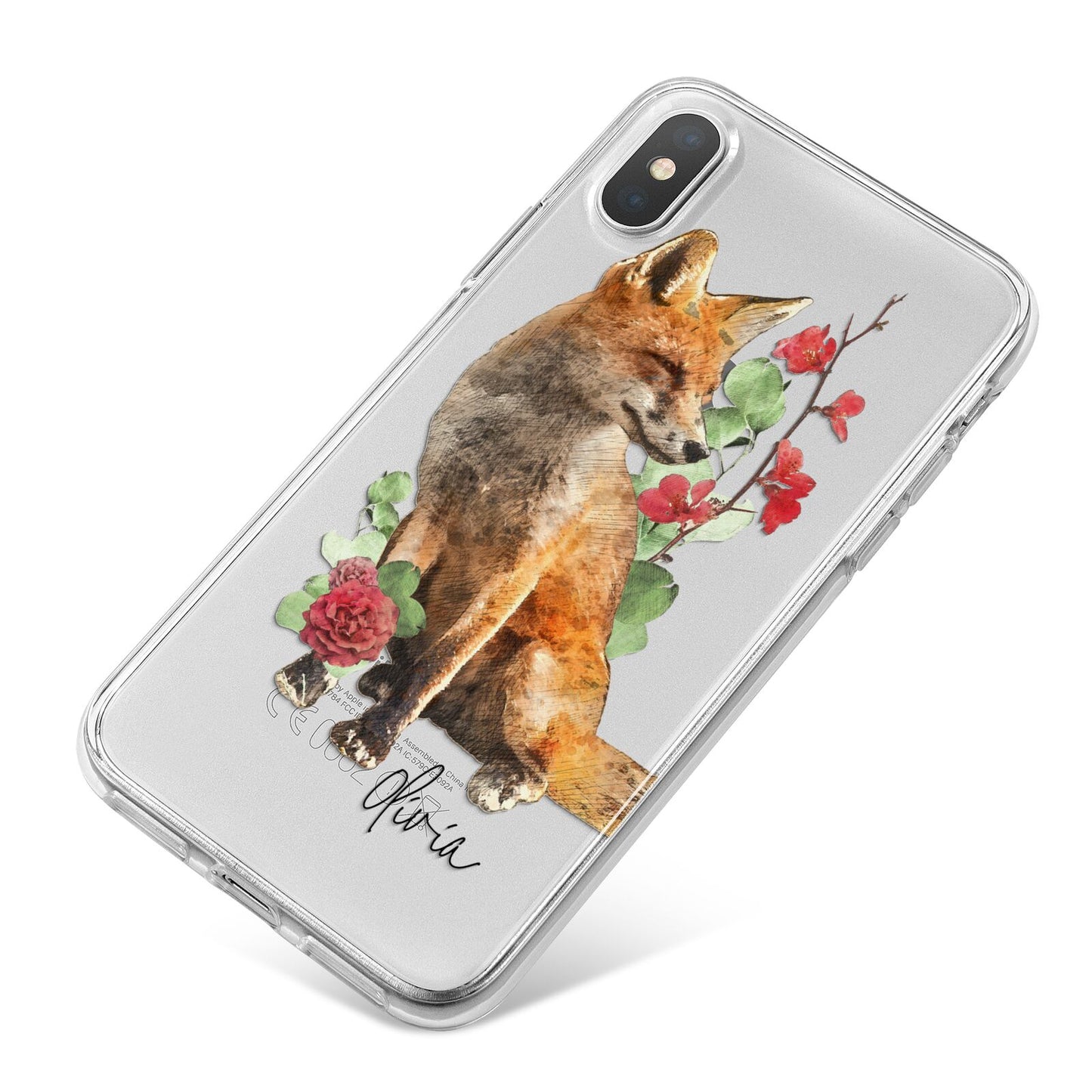 Personalised Fox Name iPhone X Bumper Case on Silver iPhone