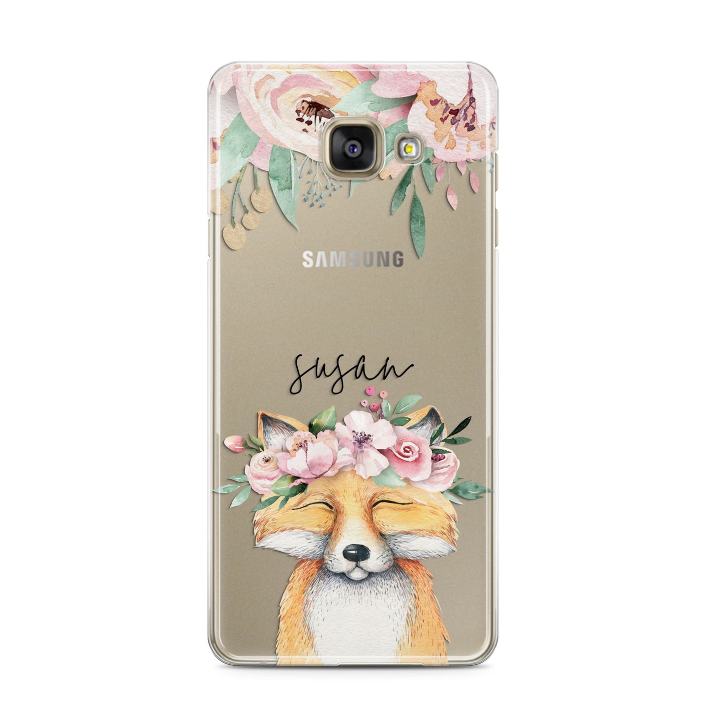 Personalised Fox Samsung Galaxy A3 2016 Case on gold phone
