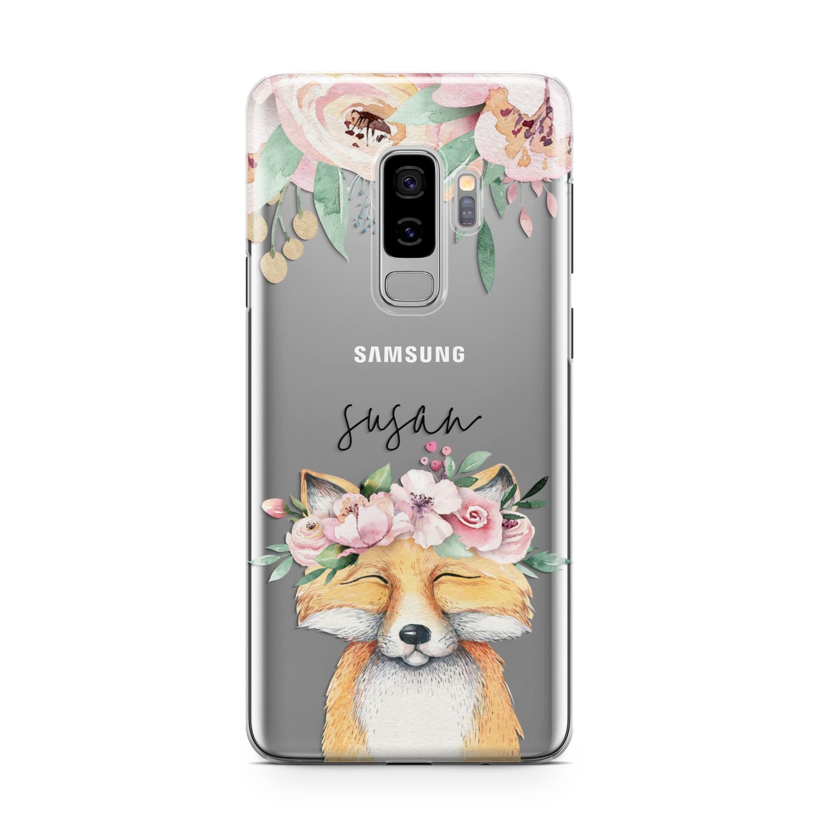 Personalised Fox Samsung Galaxy S9 Plus Case on Silver phone