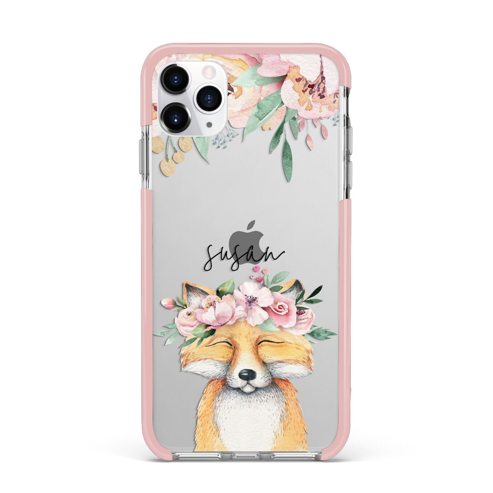 Personalised Fox iPhone 11 Pro Max Impact Pink Edge Case