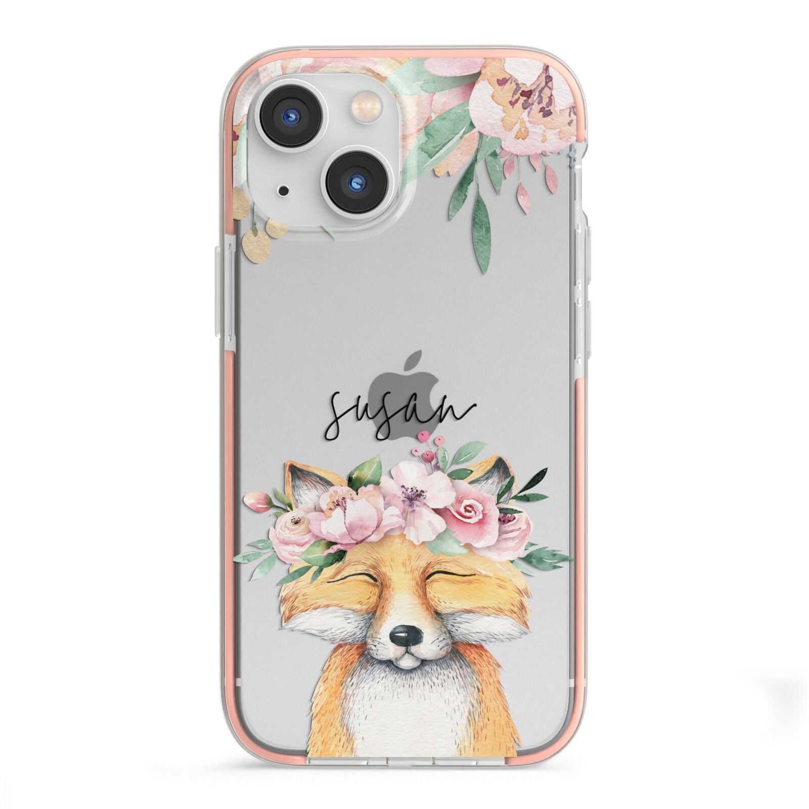Personalised Fox iPhone 13 Mini TPU Impact Case with Pink Edges