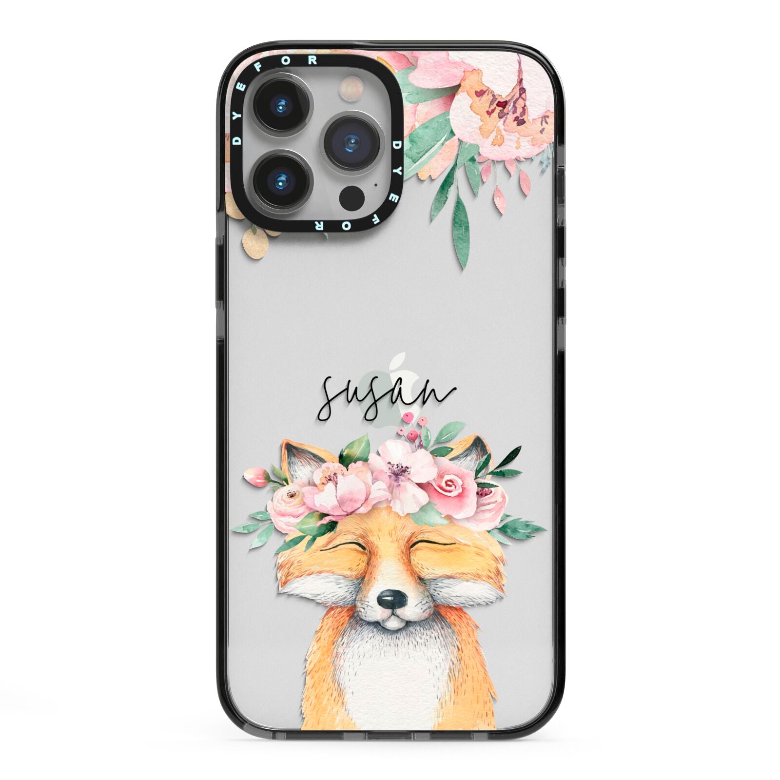 Personalised Fox iPhone 13 Pro Max Black Impact Case on Silver phone