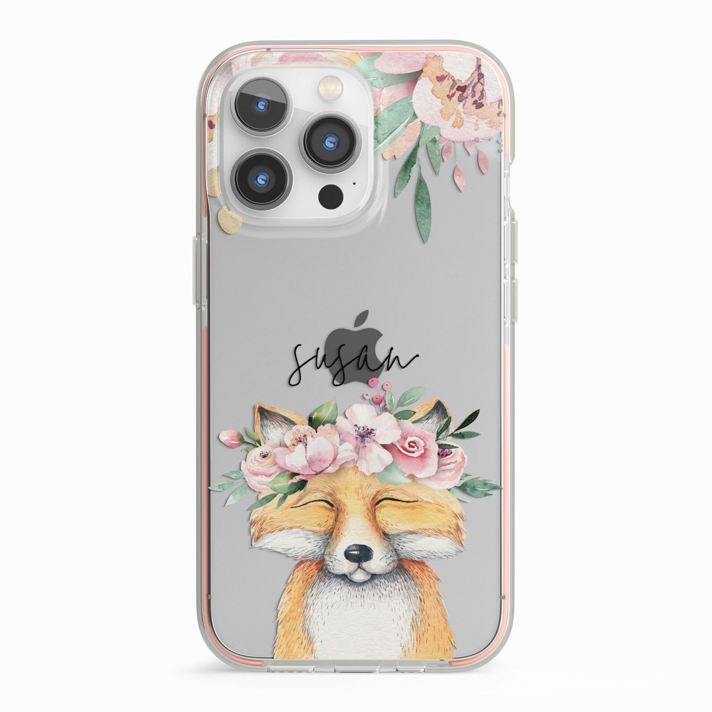 Personalised Fox iPhone 13 Pro TPU Impact Case with Pink Edges
