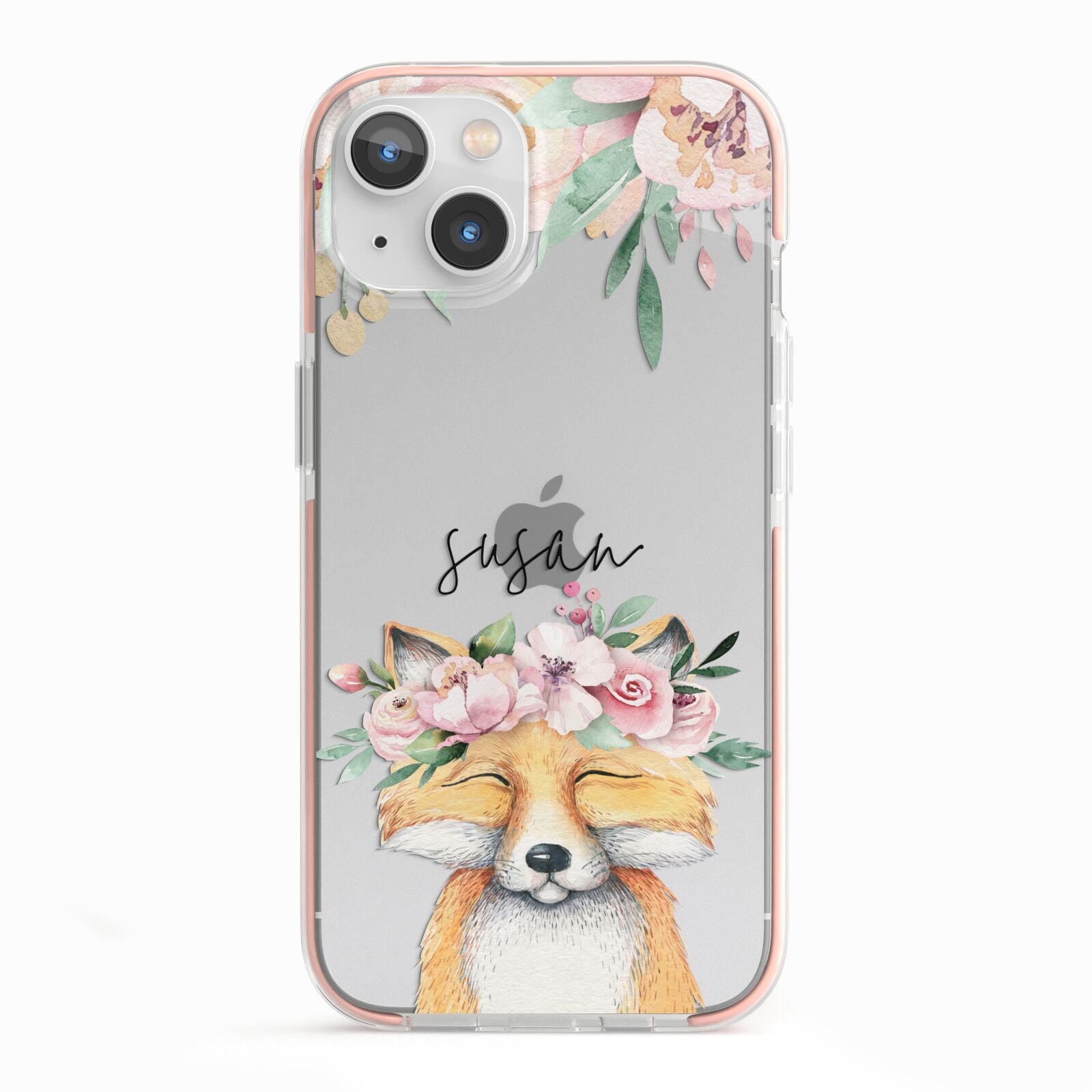 Personalised Fox iPhone 13 TPU Impact Case with Pink Edges