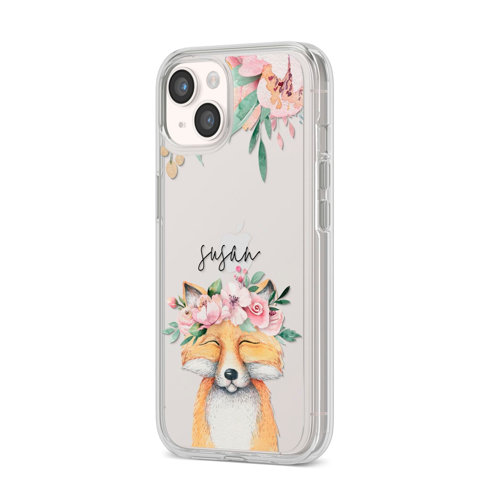 Personalised Fox iPhone 14 Clear Tough Case Starlight Angled Image