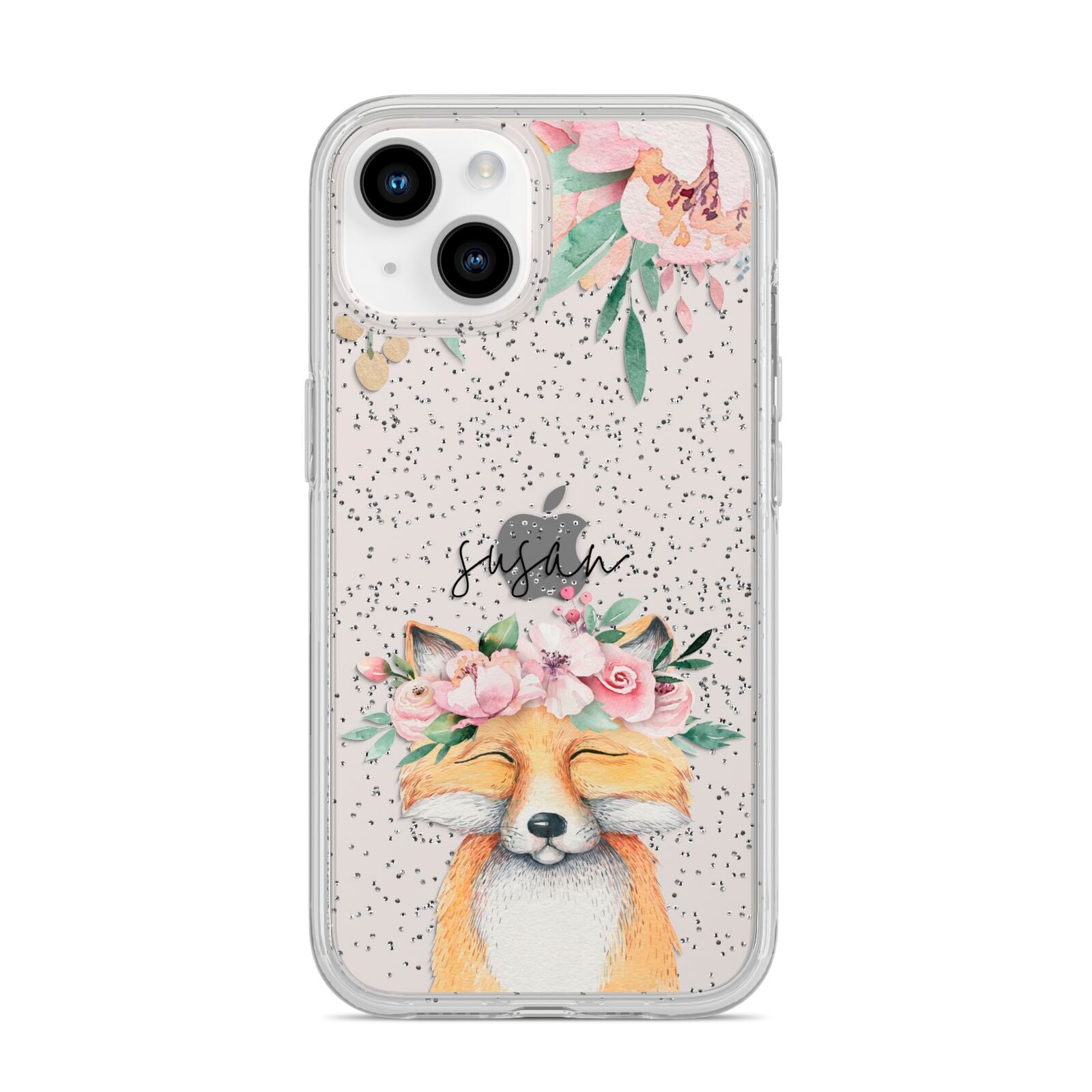 Personalised Fox iPhone 14 Glitter Tough Case Starlight