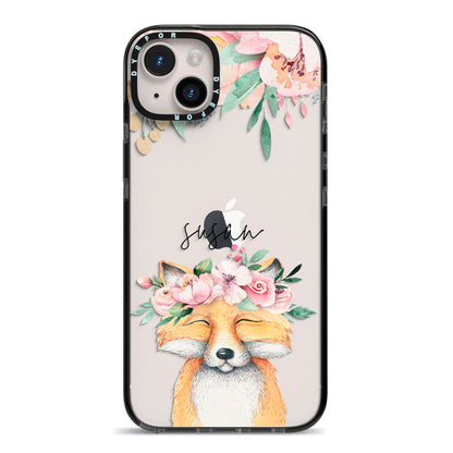 Personalised Fox iPhone 14 Plus Black Impact Case on Silver phone