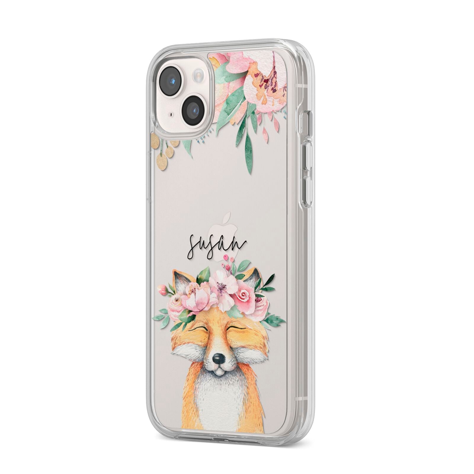 Personalised Fox iPhone 14 Plus Clear Tough Case Starlight Angled Image
