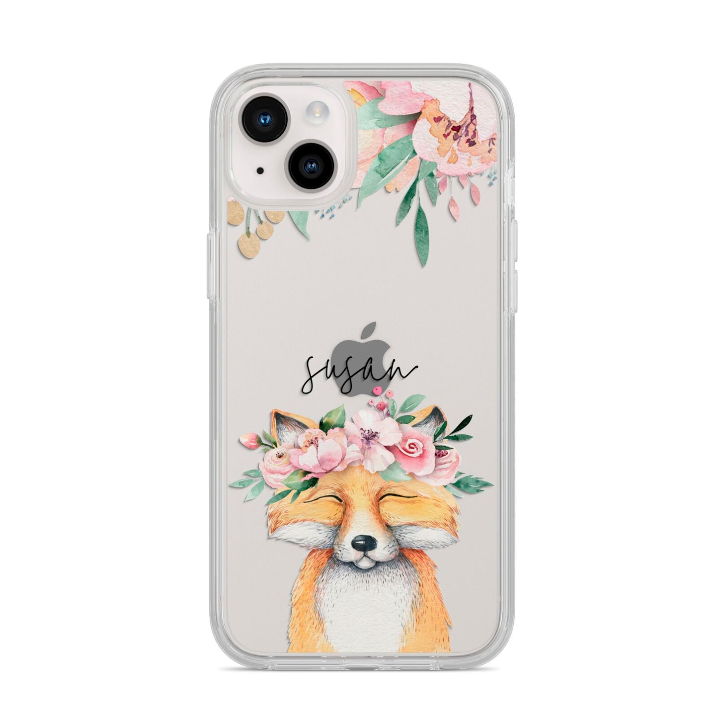 Personalised Fox iPhone 14 Plus Clear Tough Case Starlight