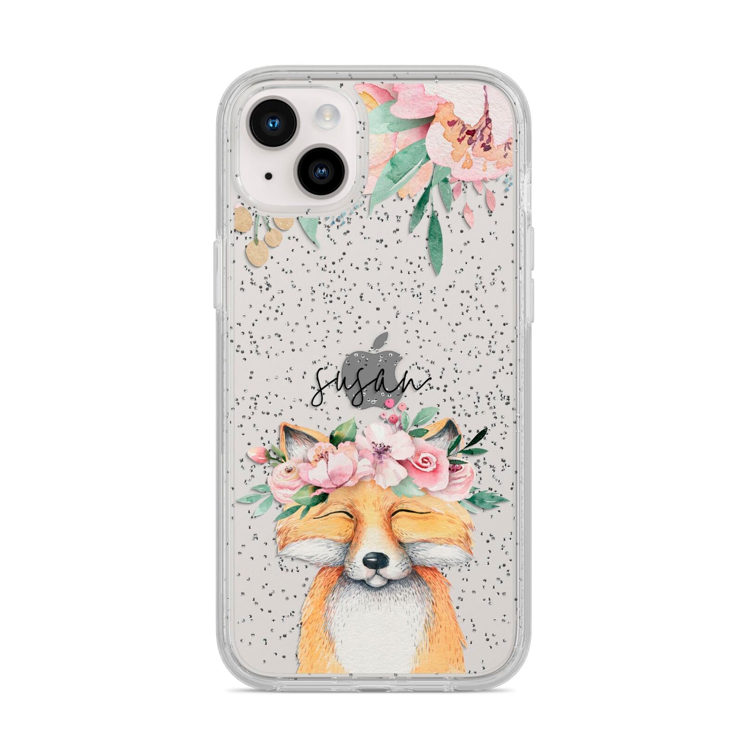 Personalised Fox iPhone 14 Plus Glitter Tough Case Starlight