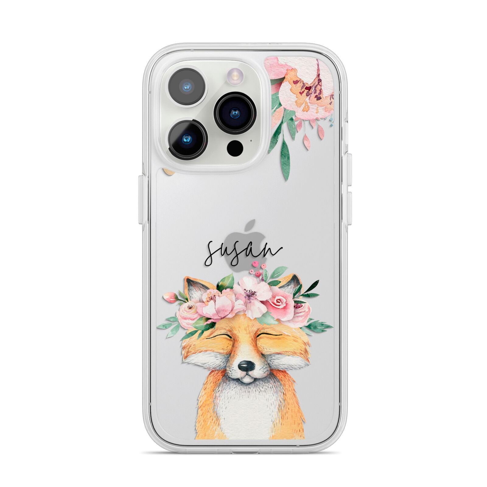 Personalised Fox iPhone 14 Pro Clear Tough Case Silver