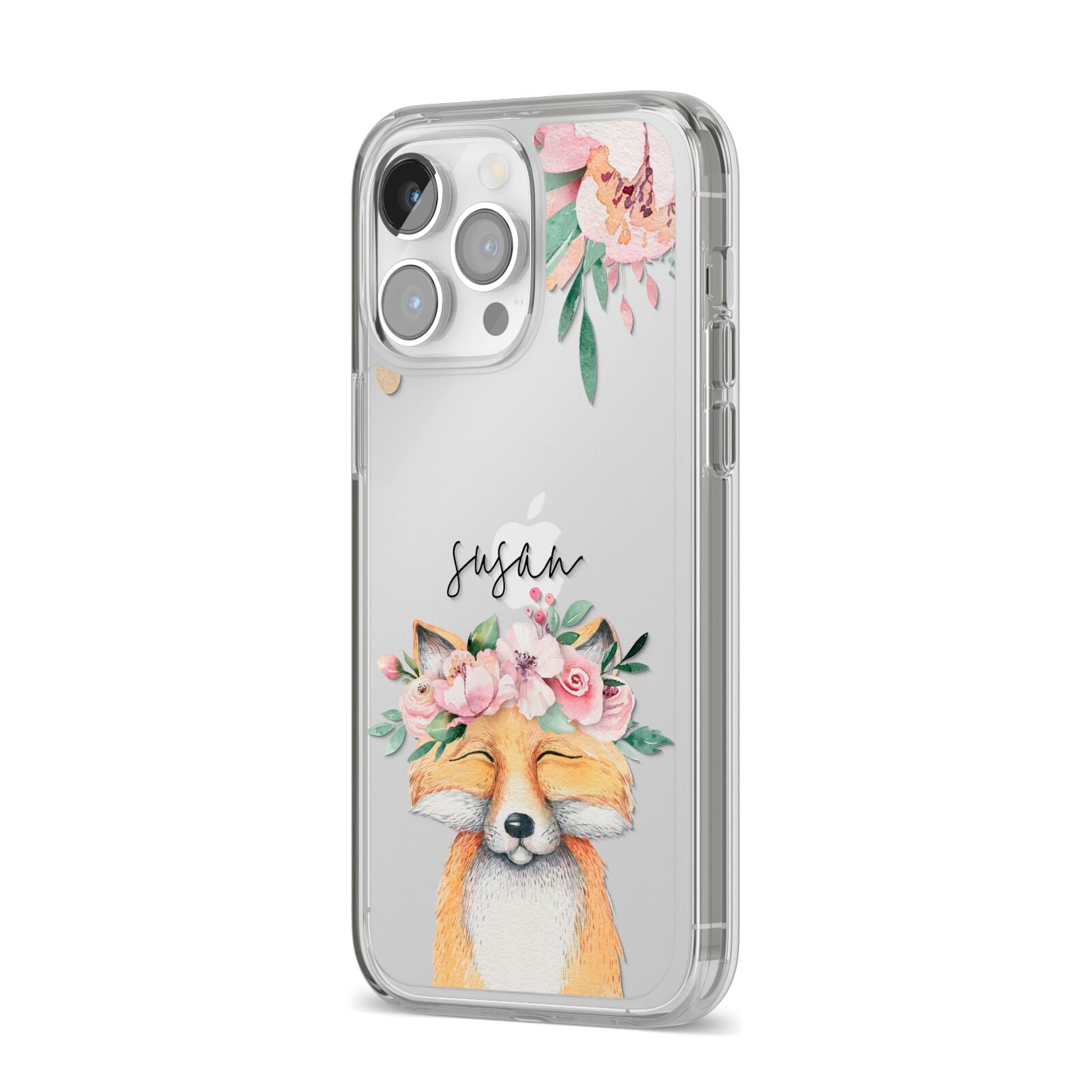 Personalised Fox iPhone 14 Pro Max Clear Tough Case Silver Angled Image