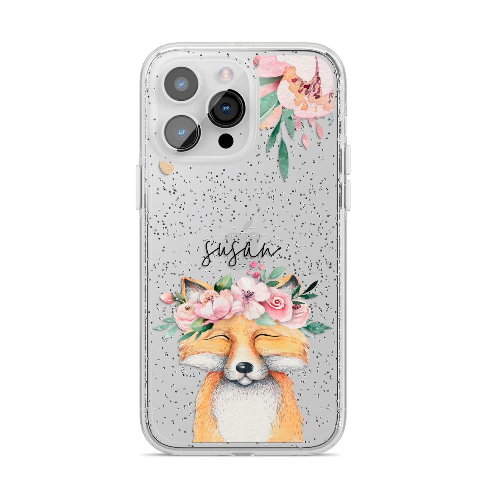 Personalised Fox iPhone 14 Pro Max Glitter Tough Case Silver