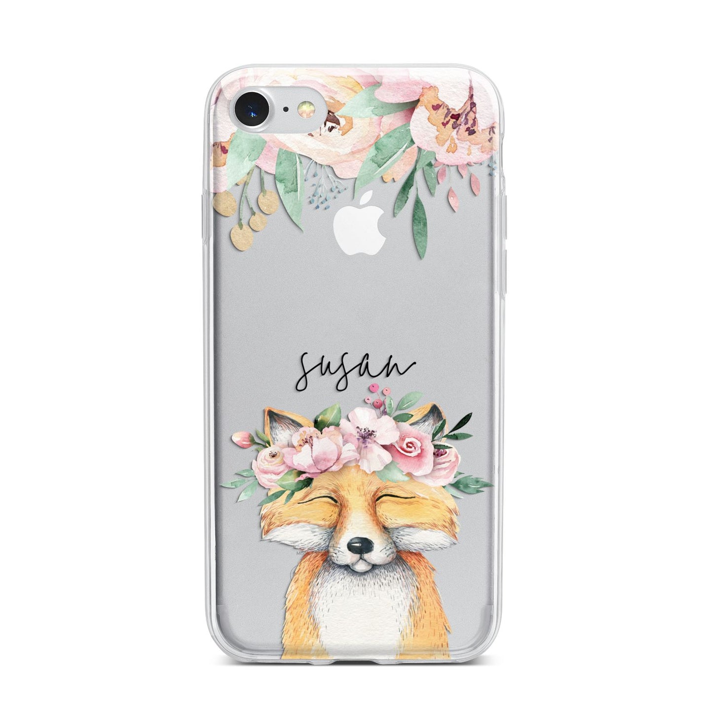 Personalised Fox iPhone 7 Bumper Case on Silver iPhone