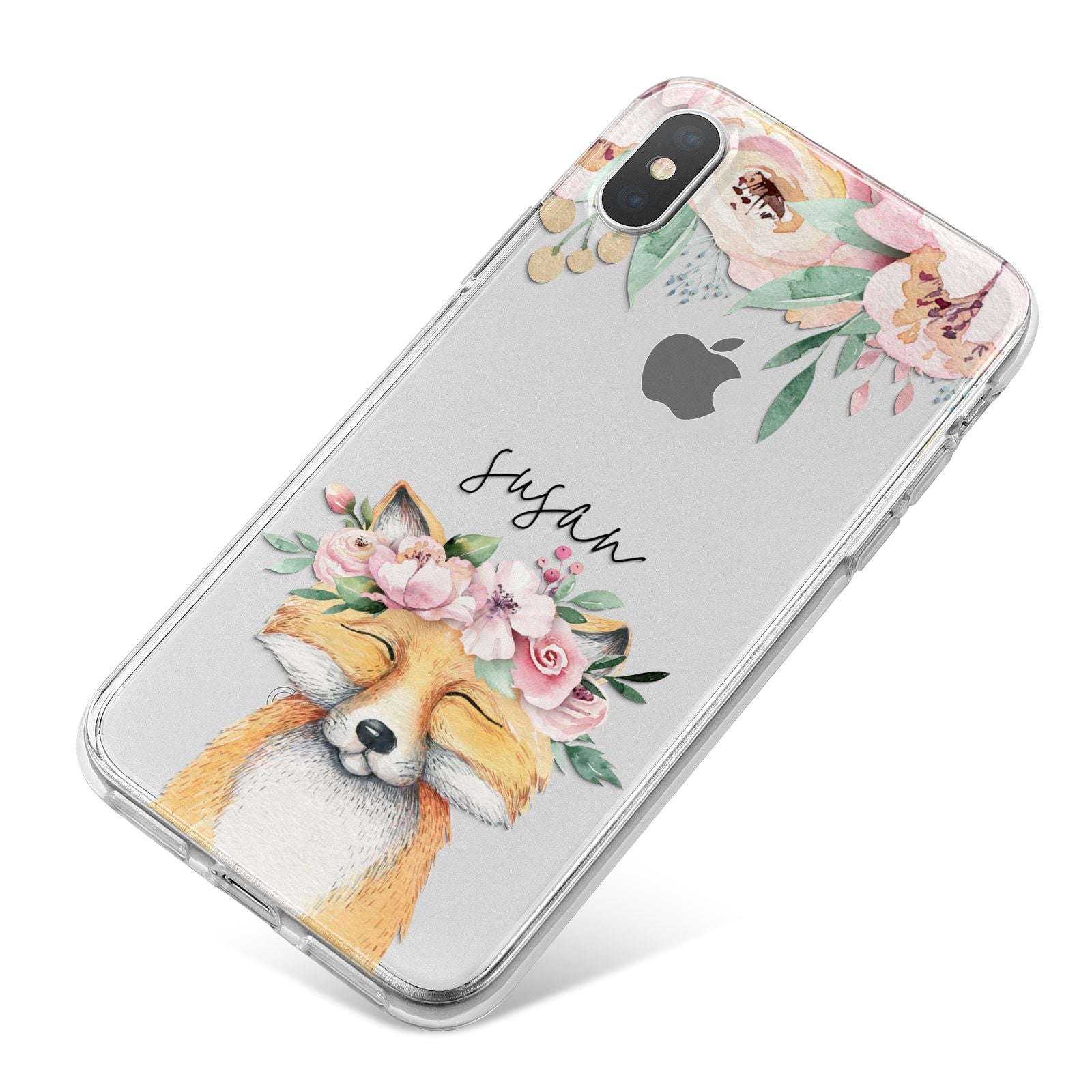 Personalised Fox iPhone X Bumper Case on Silver iPhone