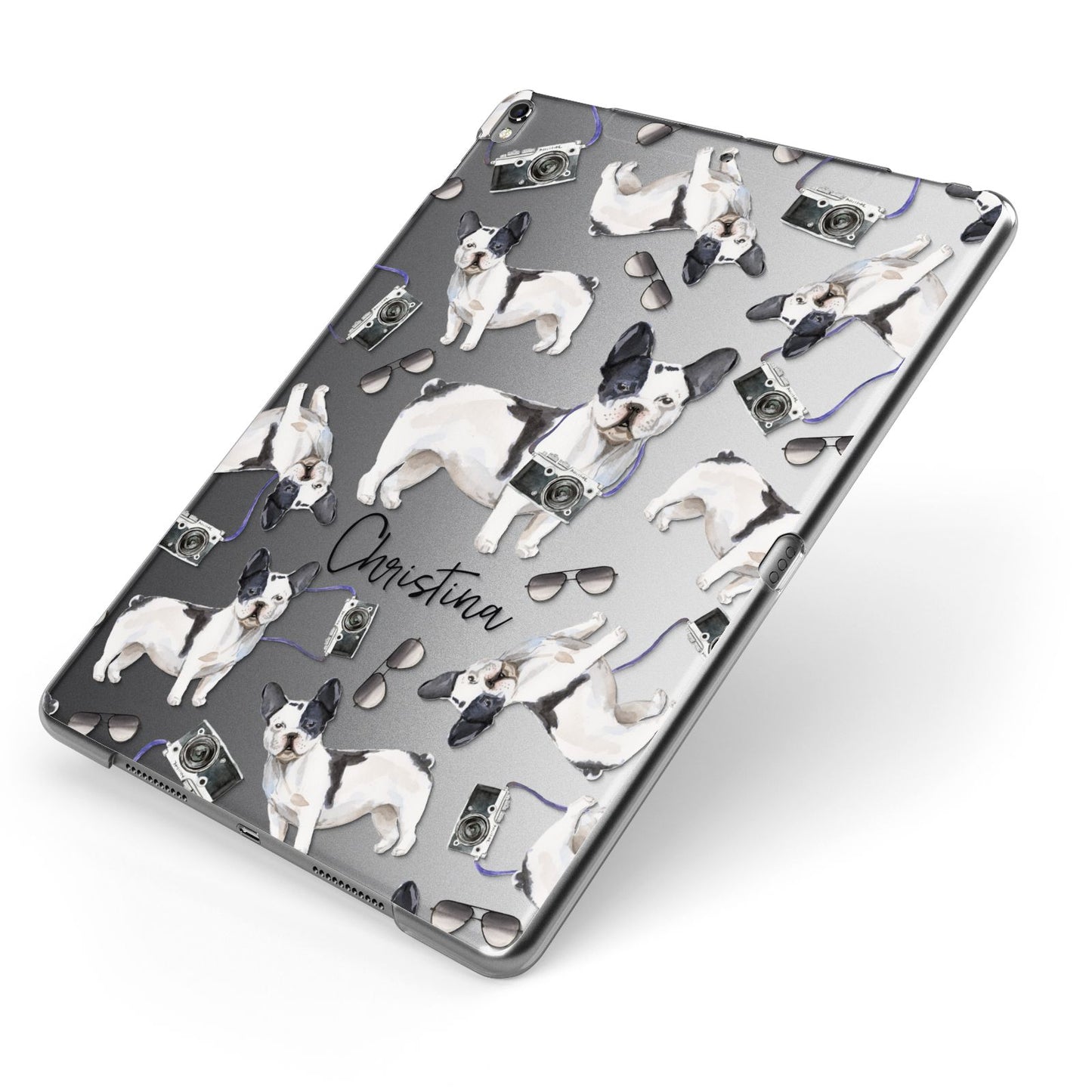 Personalised French Bulldog Apple iPad Case on Grey iPad Side View
