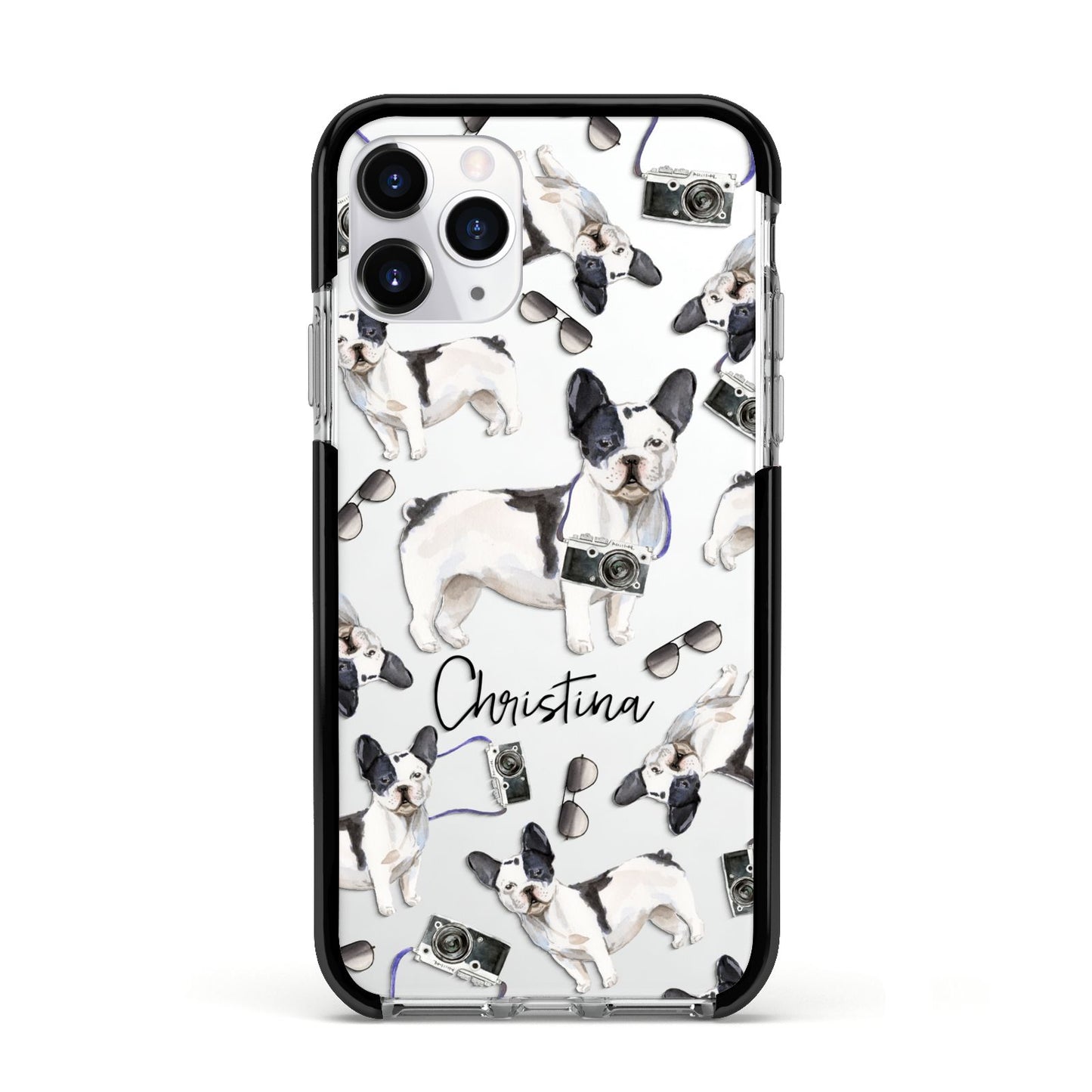 Personalised French Bulldog Apple iPhone 11 Pro in Silver with Black Impact Case