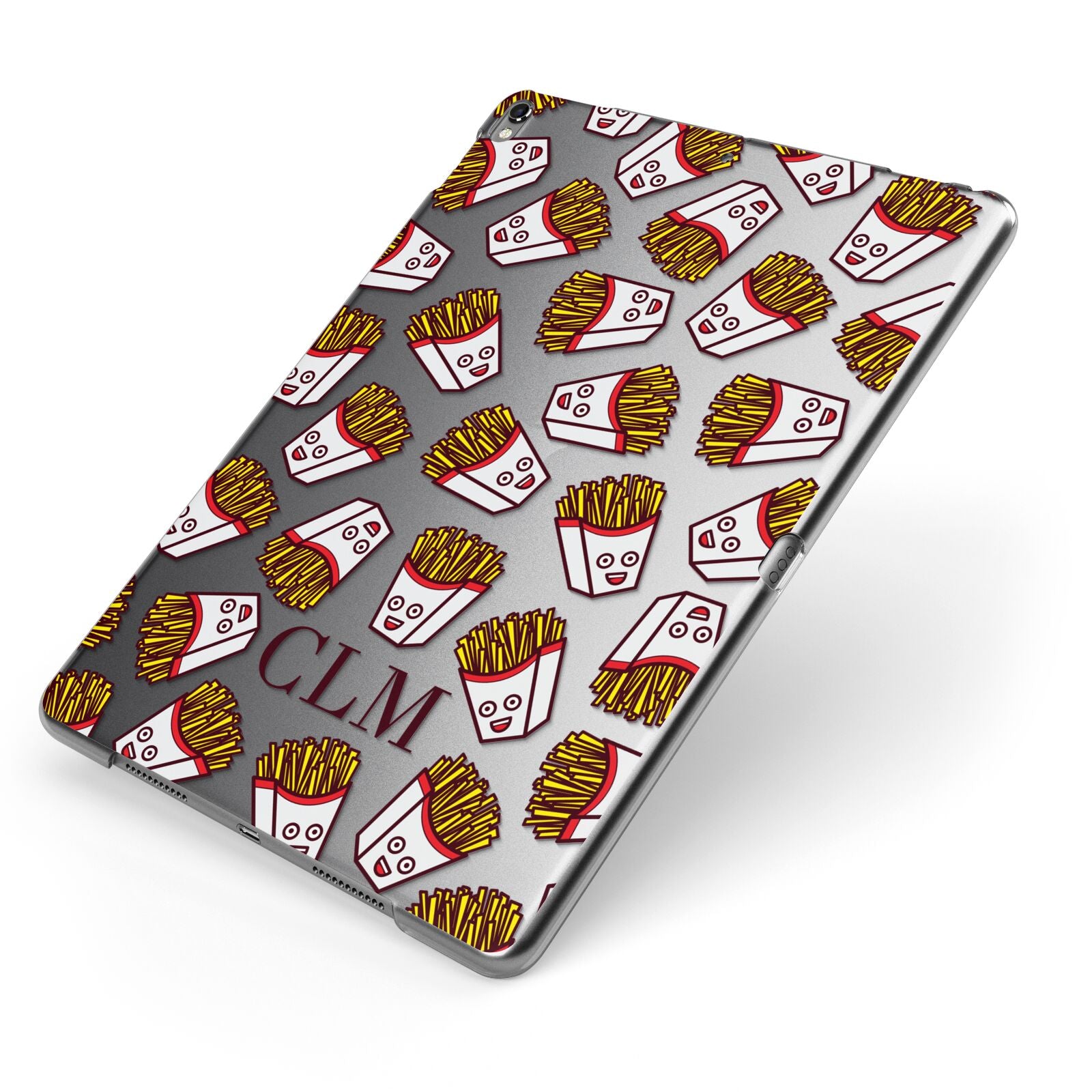 Personalised Fries Initials Clear Apple iPad Case on Grey iPad Side View