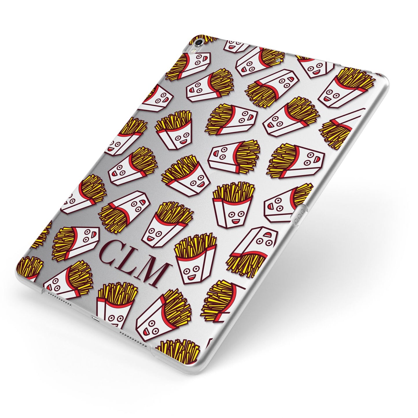 Personalised Fries Initials Clear Apple iPad Case on Silver iPad Side View