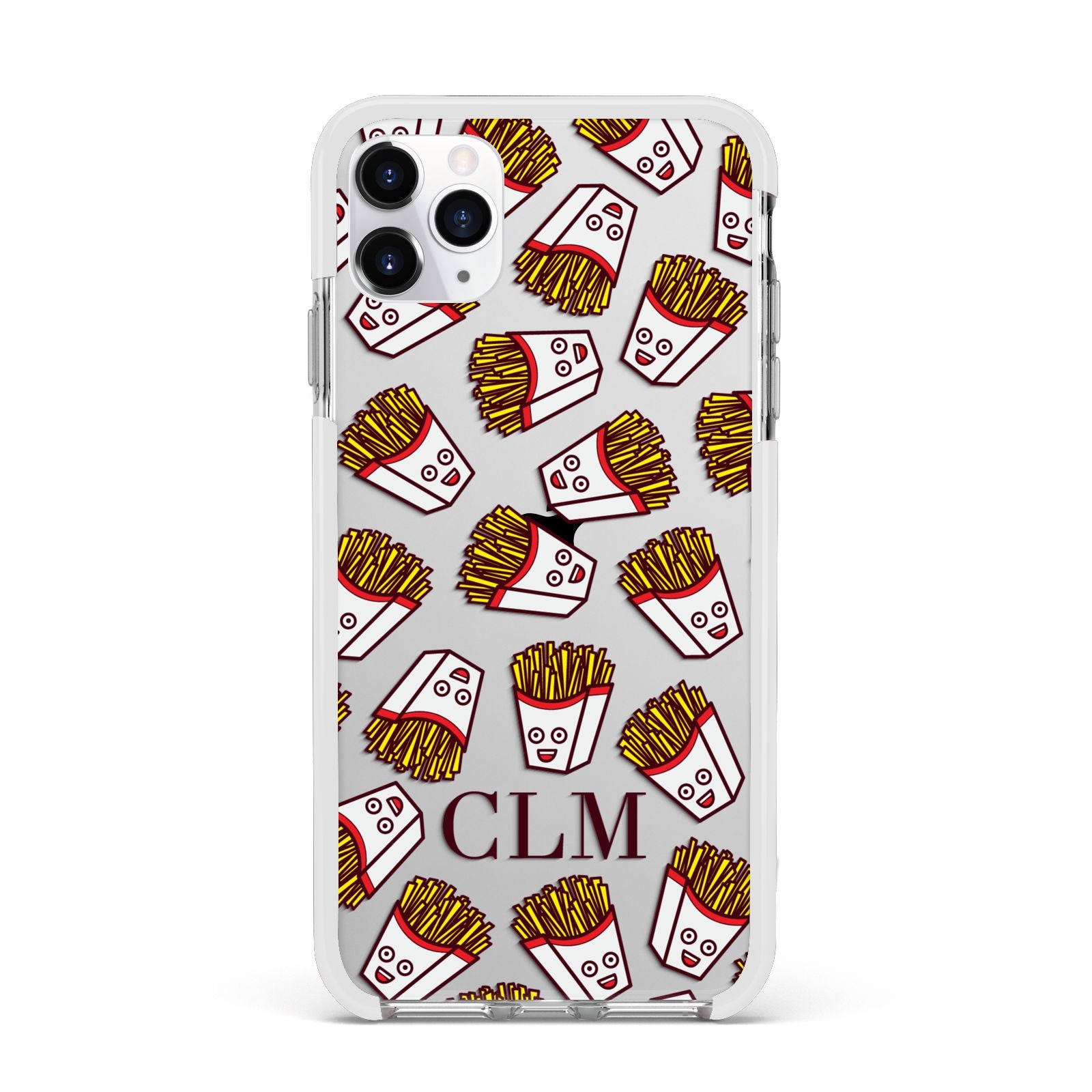 Personalised Fries Initials Clear Apple iPhone 11 Pro Max in Silver with White Impact Case