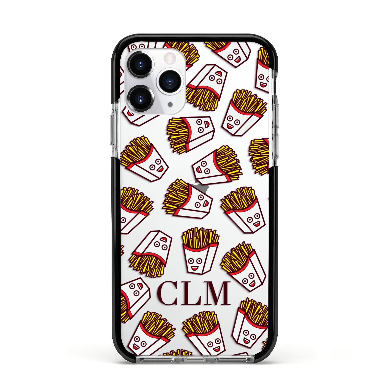 Personalised Fries Initials Clear Apple iPhone 11 Pro in Silver with Black Impact Case