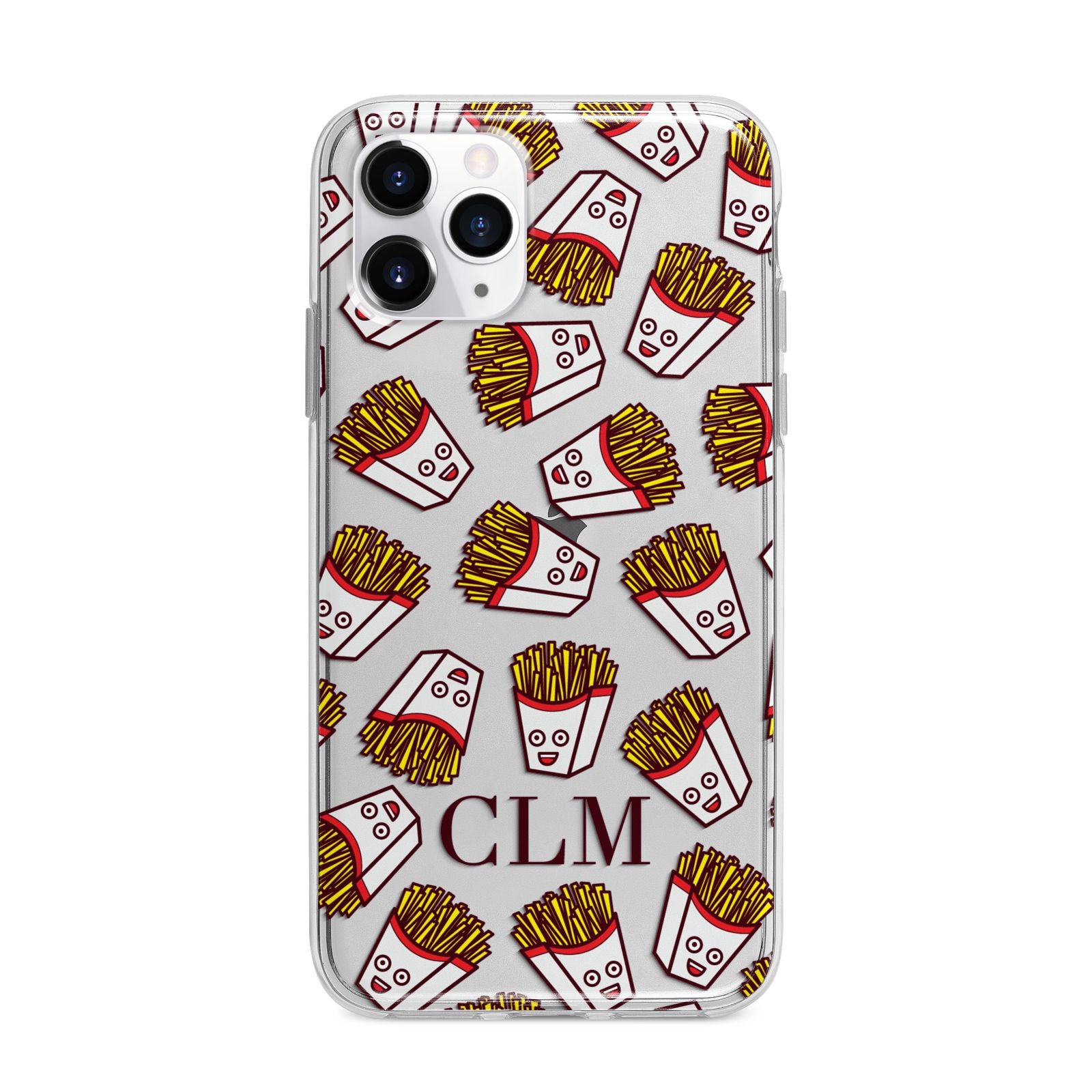 Personalised Fries Initials Clear Apple iPhone 11 Pro in Silver with Bumper Case