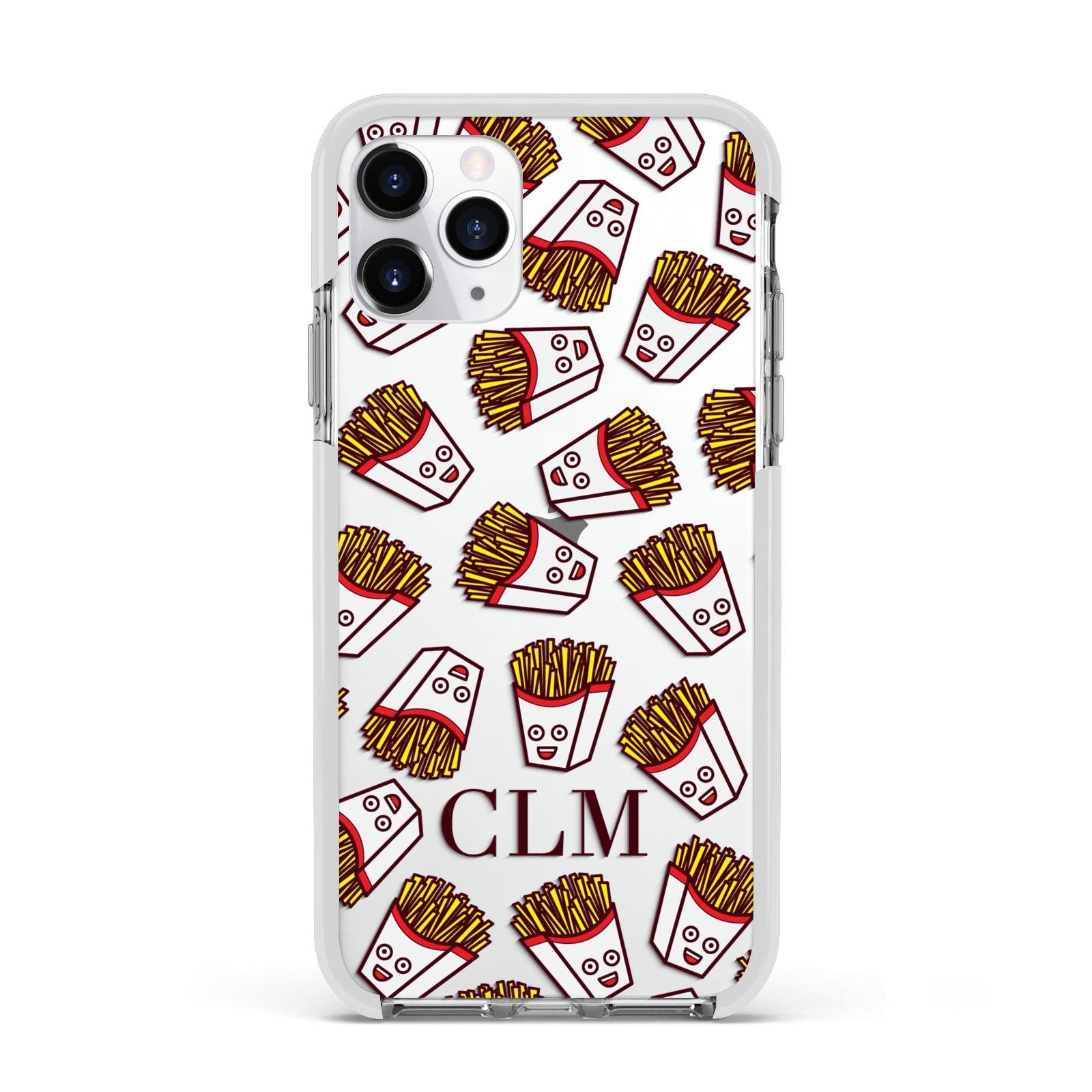 Personalised Fries Initials Clear Apple iPhone 11 Pro in Silver with White Impact Case