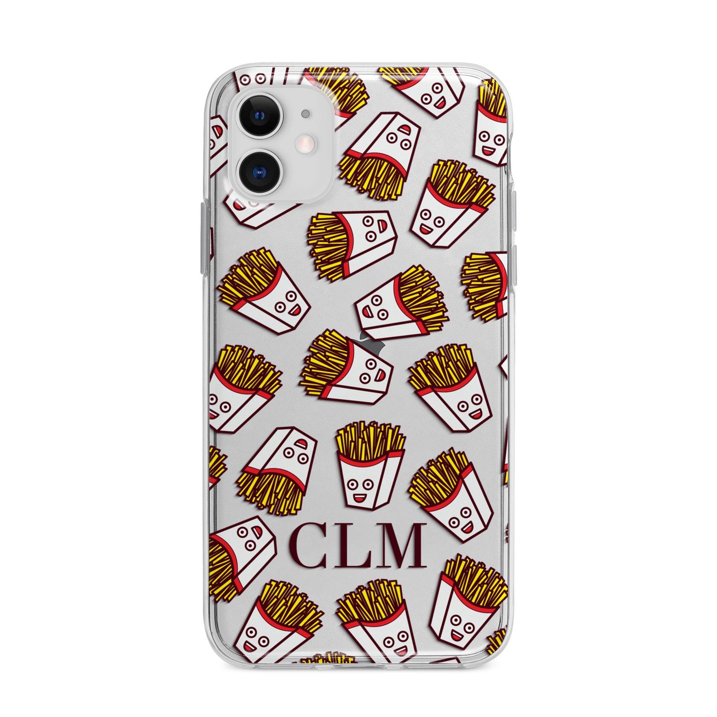 Personalised Fries Initials Clear Apple iPhone 11 in White with Bumper Case
