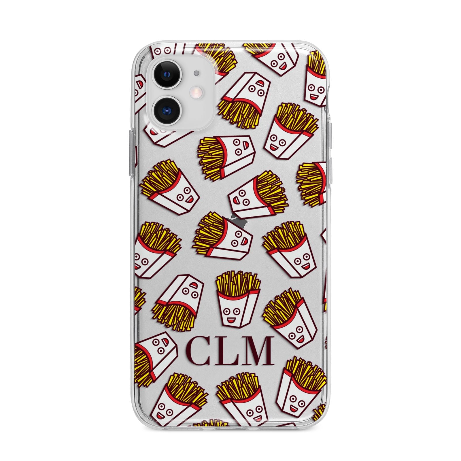 Personalised Fries Initials Clear Apple iPhone 11 in White with Bumper Case
