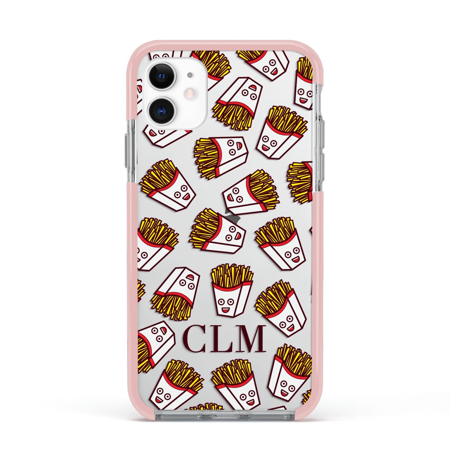 Personalised Fries Initials Clear Apple iPhone 11 in White with Pink Impact Case