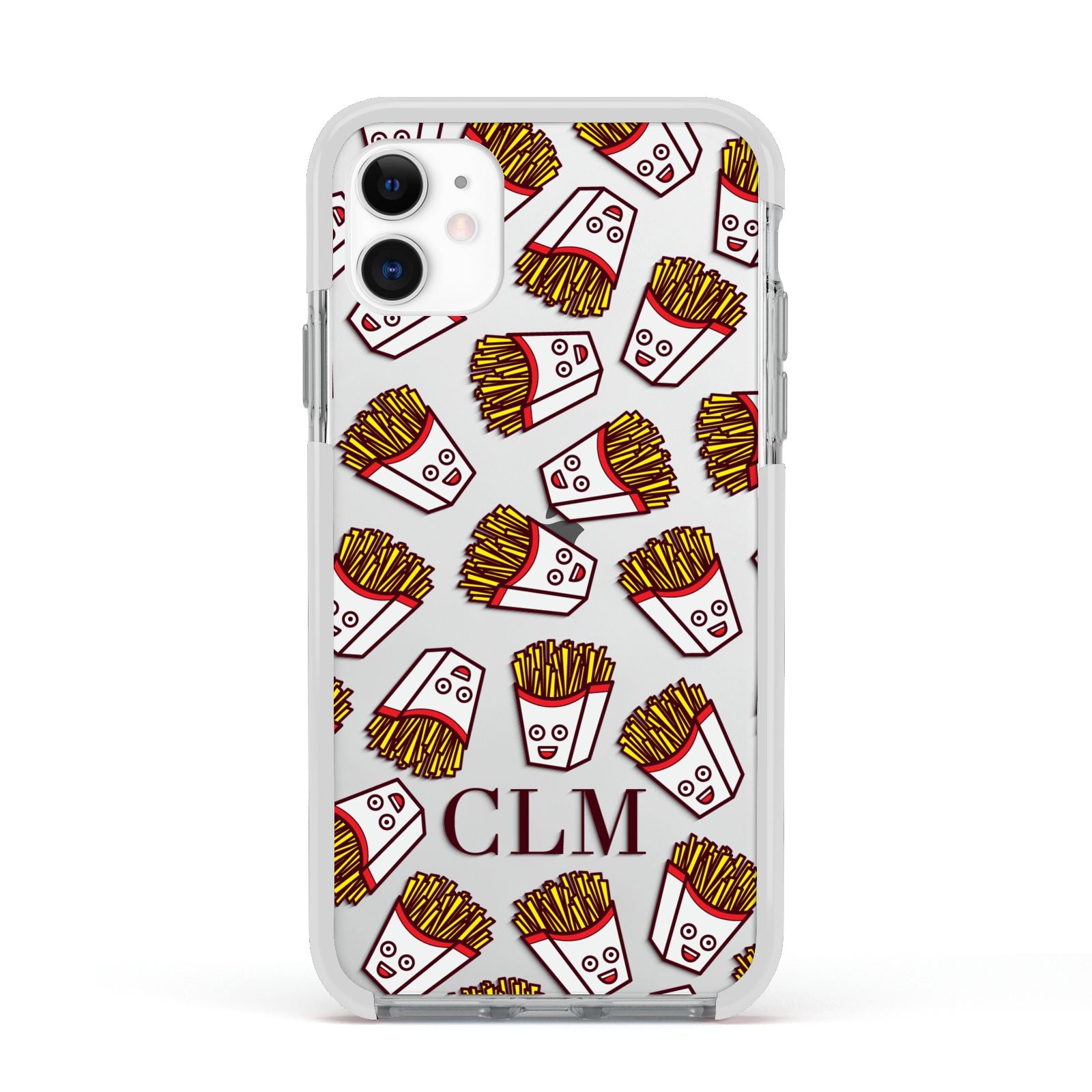 Personalised Fries Initials Clear Apple iPhone 11 in White with White Impact Case