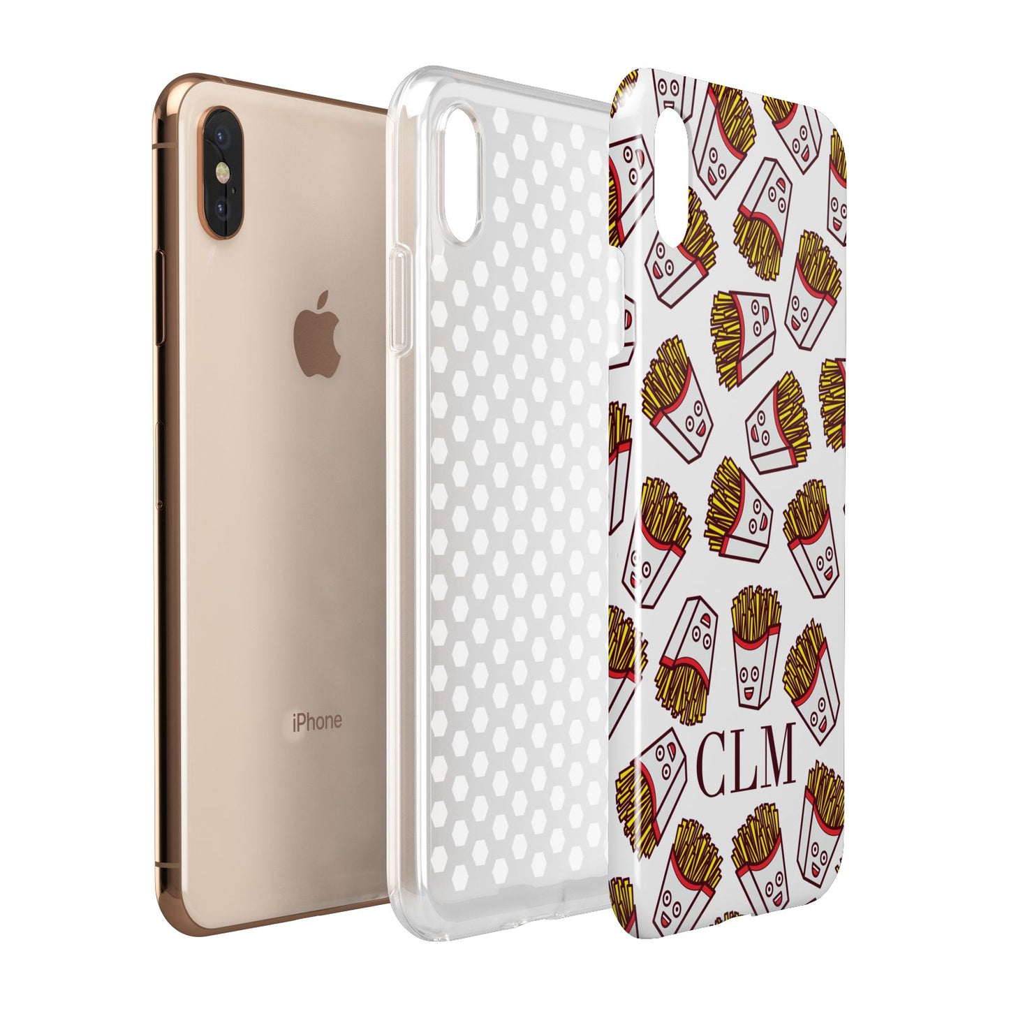 Personalised Fries Initials Clear Apple iPhone Xs Max 3D Tough Case Expanded View