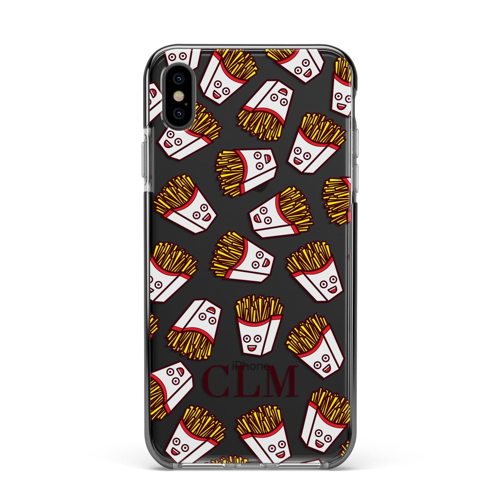 Personalised Fries Initials Clear Apple iPhone Xs Max Impact Case Black Edge on Black Phone