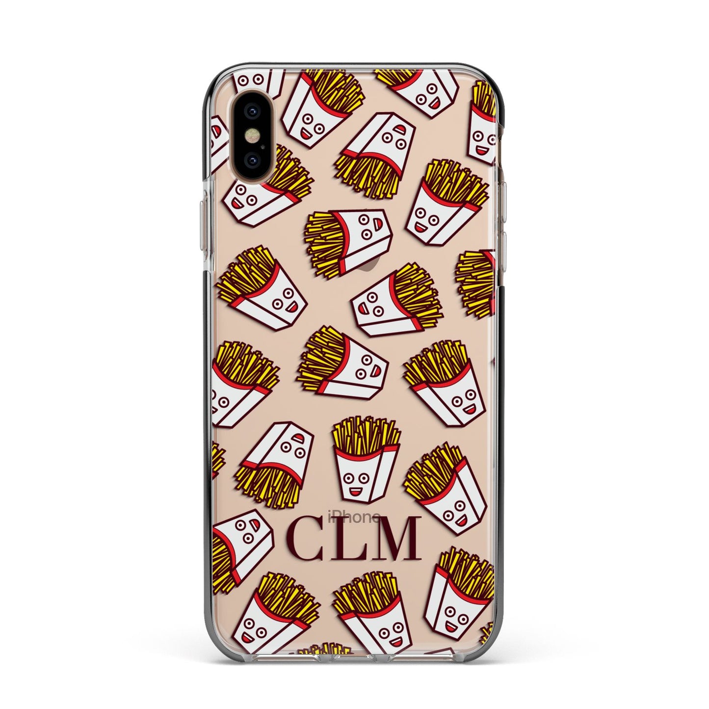 Personalised Fries Initials Clear Apple iPhone Xs Max Impact Case Black Edge on Gold Phone
