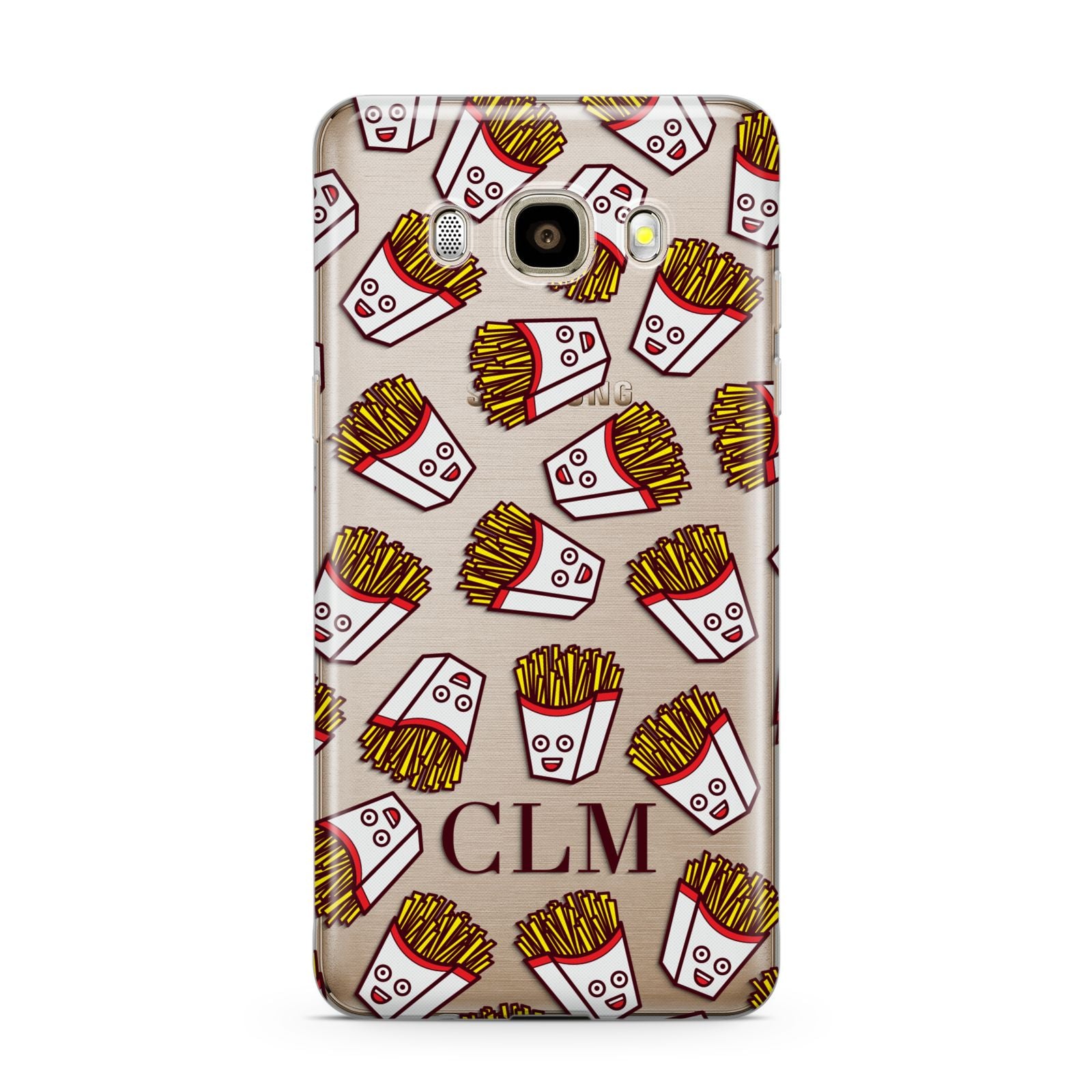 Personalised Fries Initials Clear Samsung Galaxy J7 2016 Case on gold phone