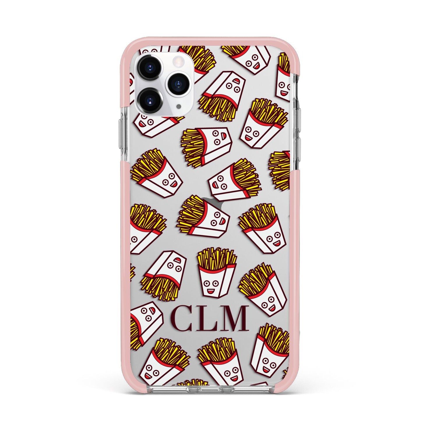 Personalised Fries Initials Clear iPhone 11 Pro Max Impact Pink Edge Case
